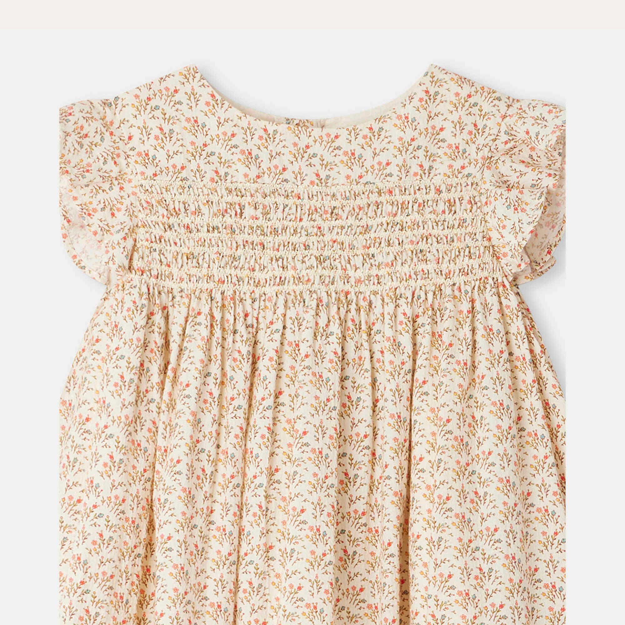 Girls Beige Floral Cotton Dress