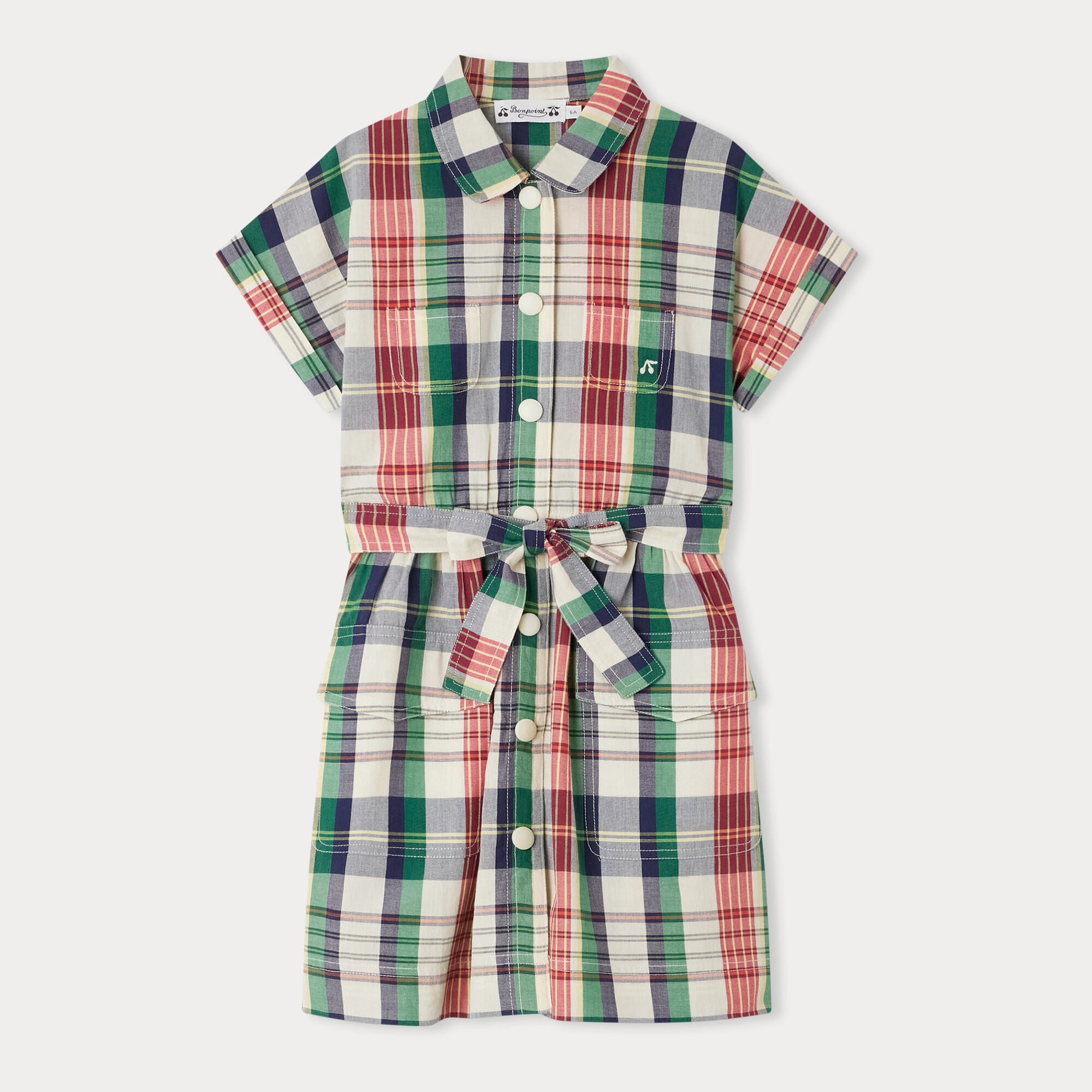 Girls Green Check Cotton Dress