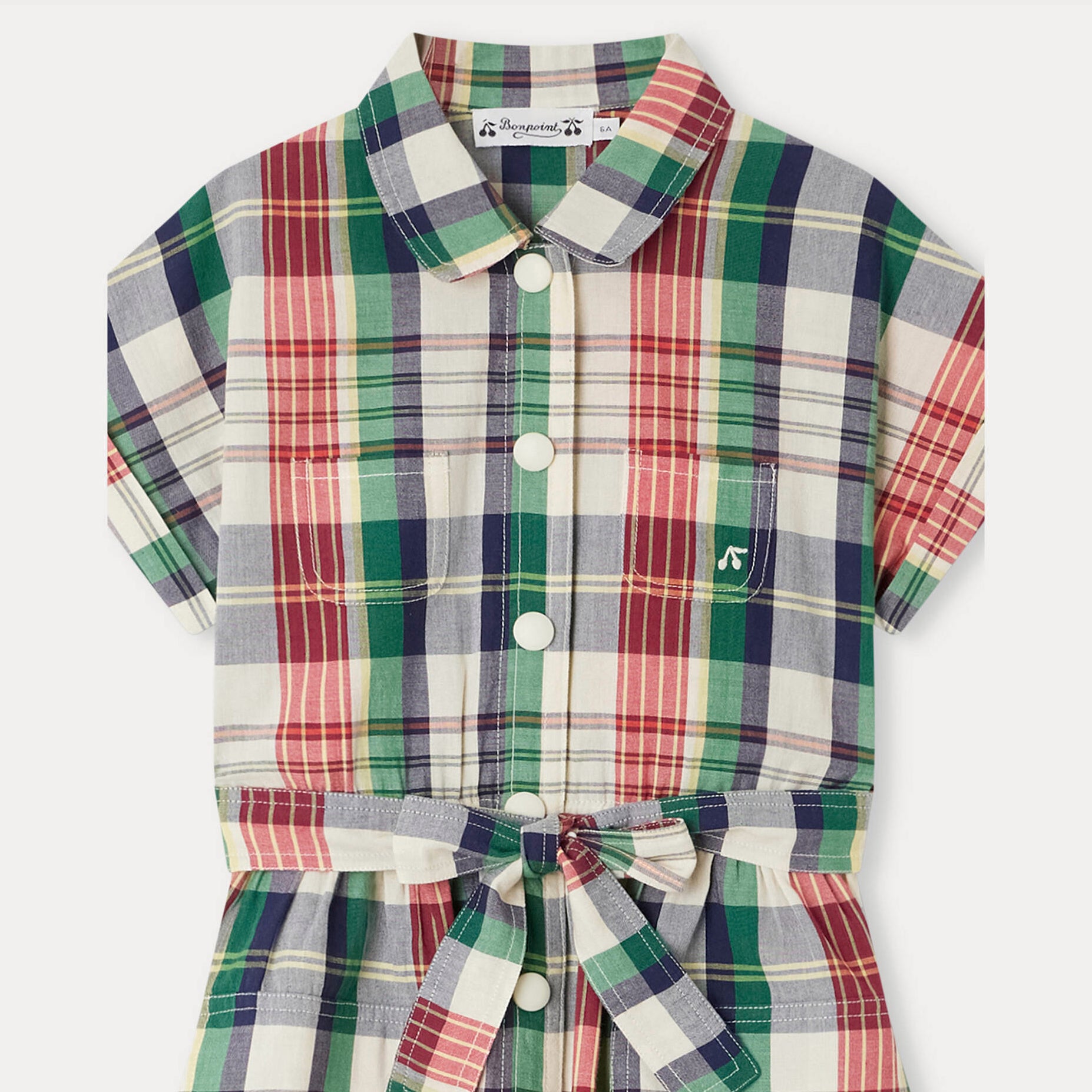 Girls Green Check Cotton Dress