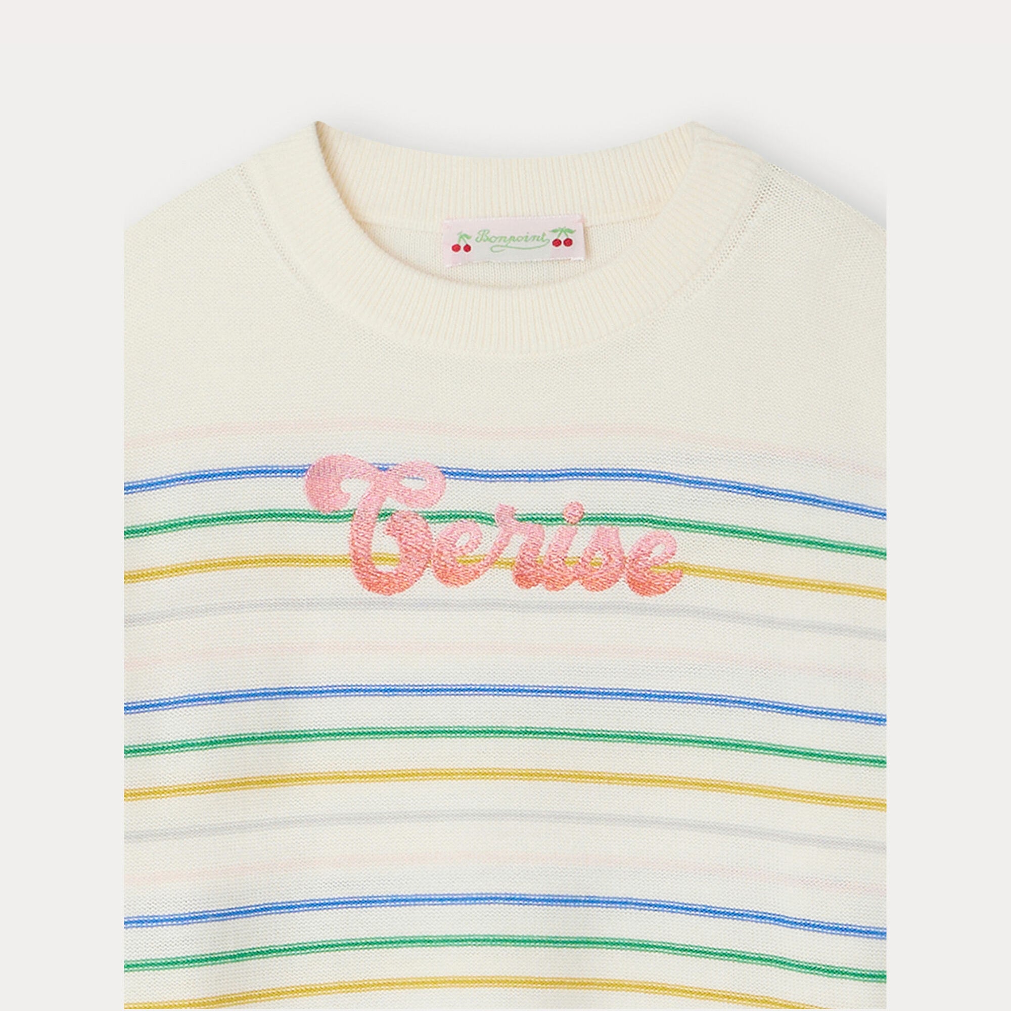 Girls White Stripes Cotton Sweater