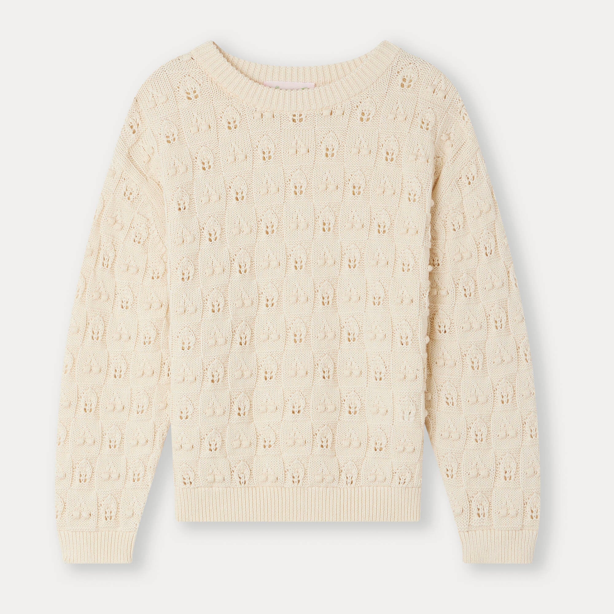 Girls Beige Hollow Cotton Sweater