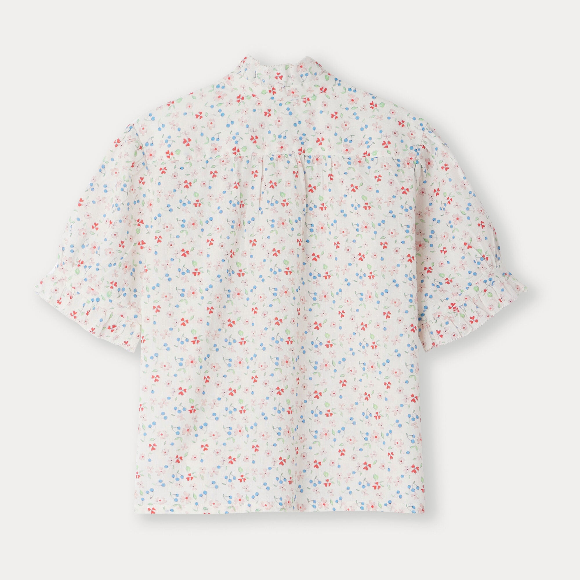 Girls White Floral Cotton Shirt