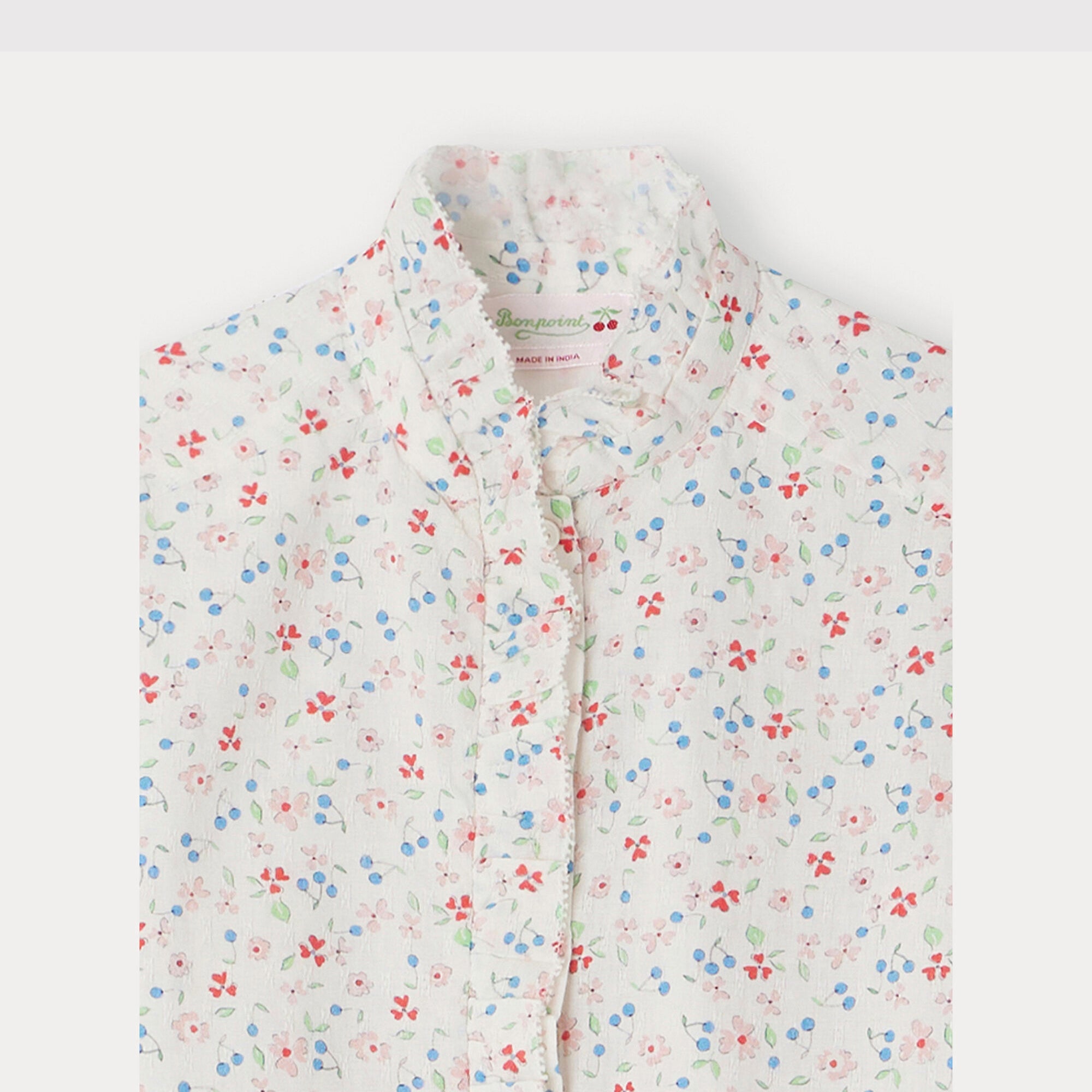 Girls White Floral Cotton Shirt