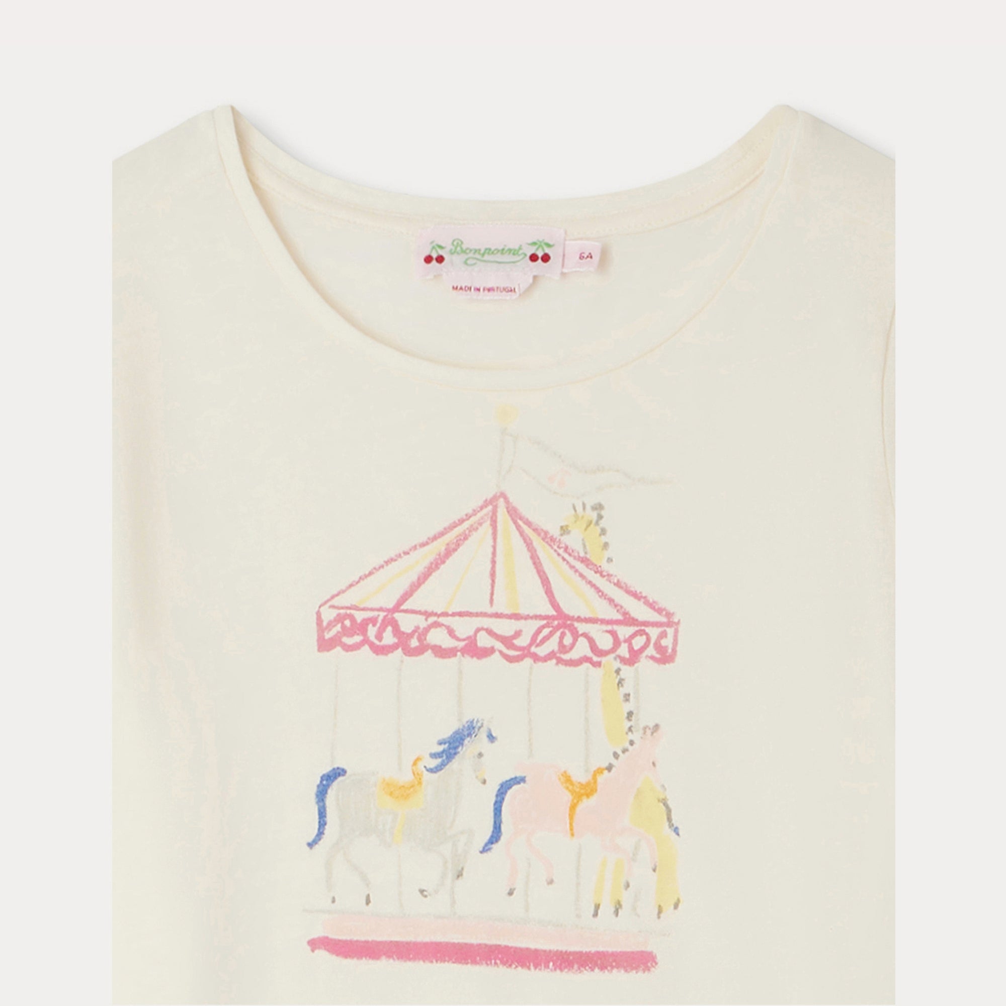 Girls Ivory Printed Cotton T-Shirt