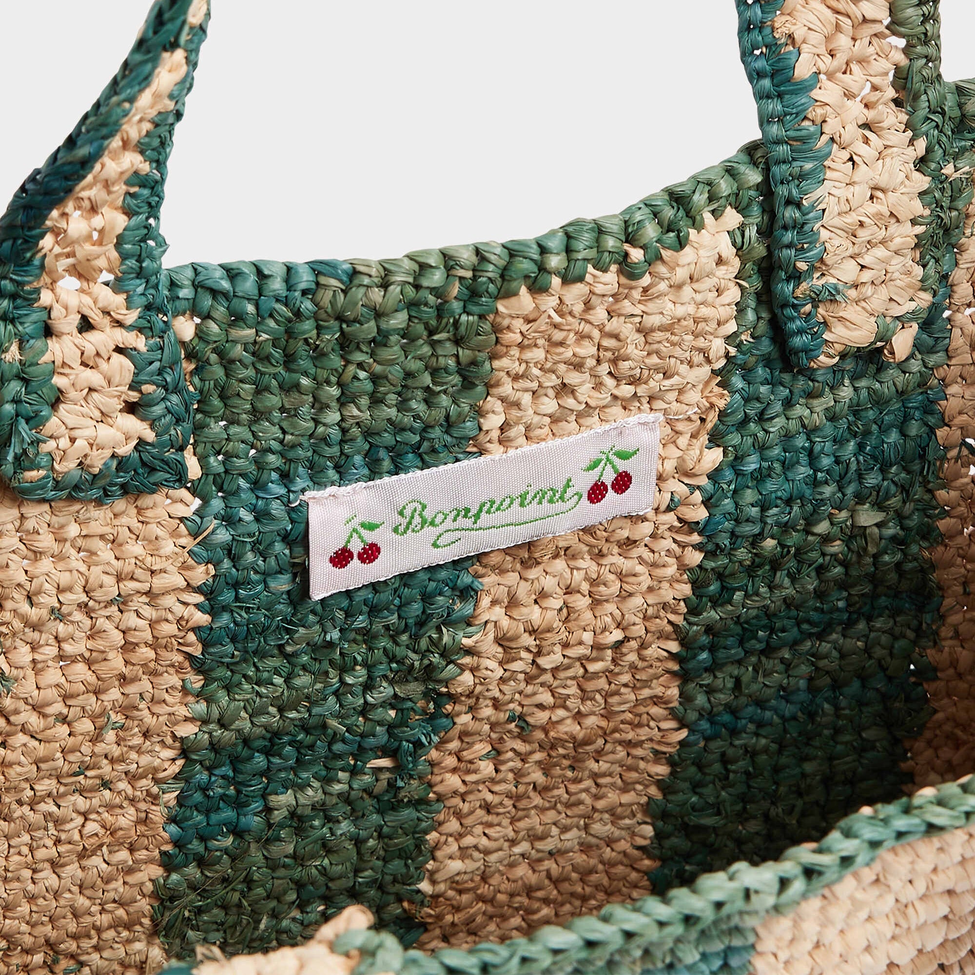 Girls Green Stripes Raffia Handbag(17x8x16.5cm)