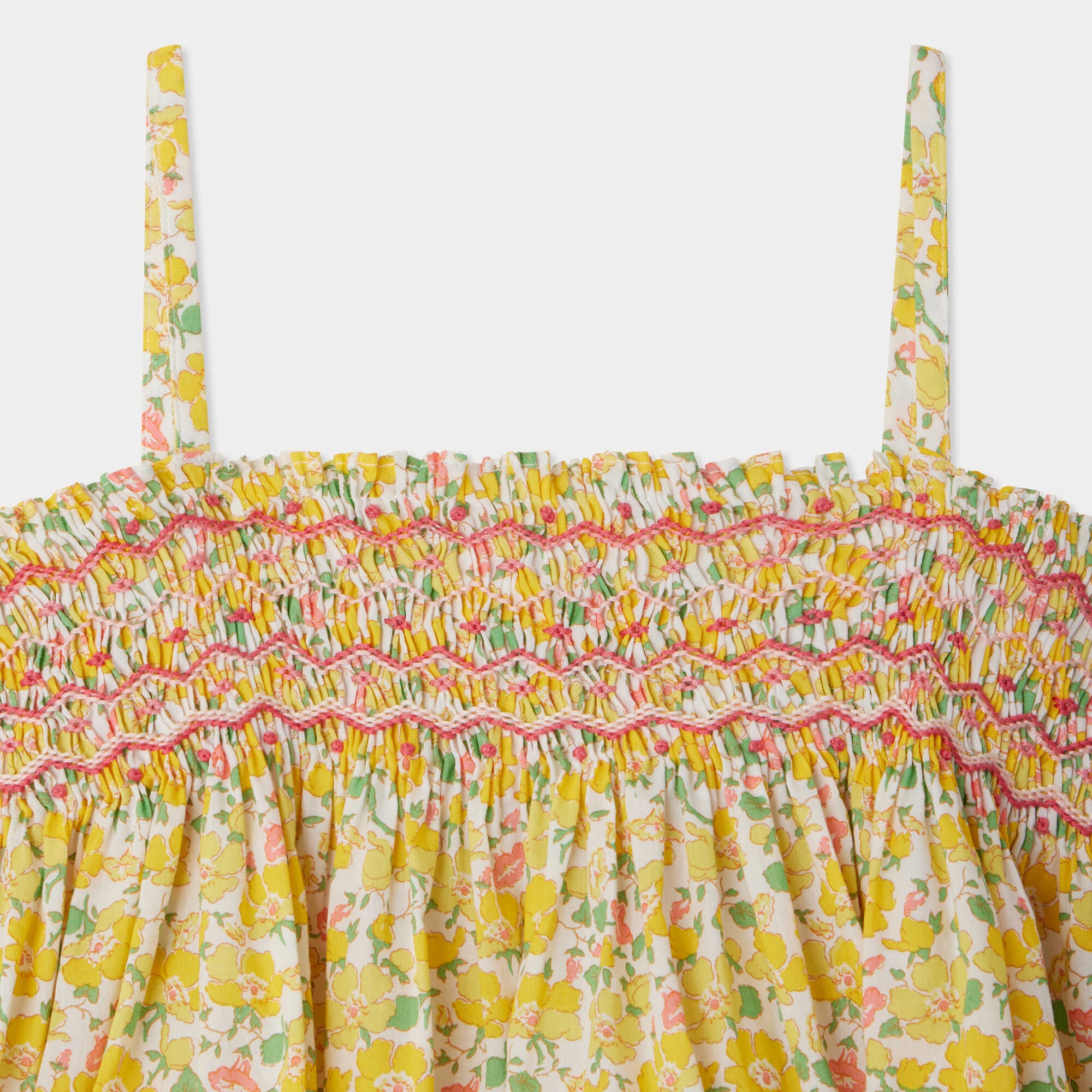 Girls Yellow Floral Cotton Strap Top