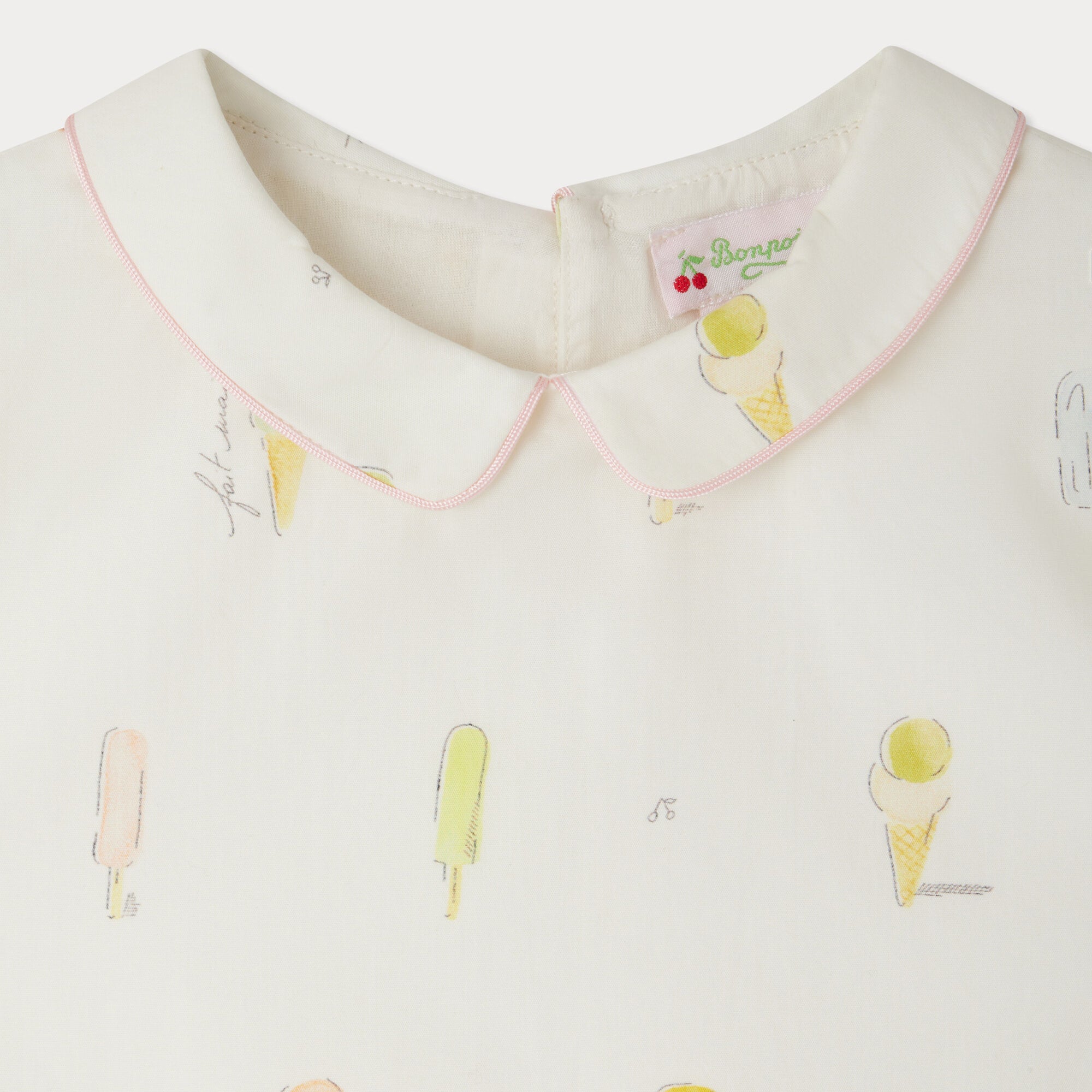 Girls Ivory Printed Cotton Blouse