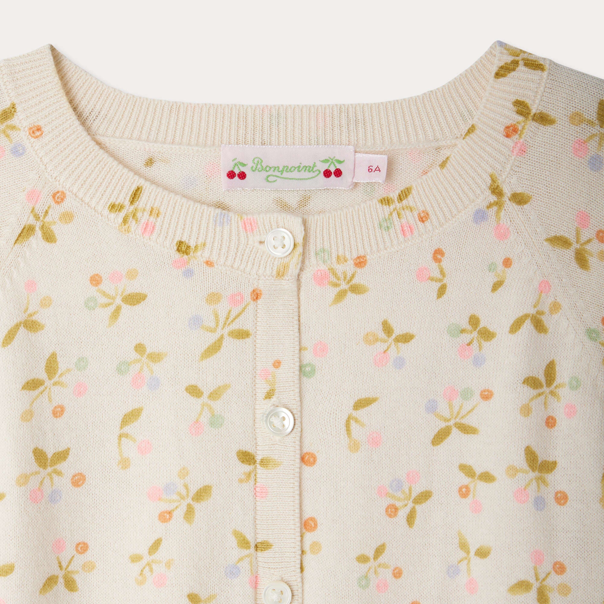Girls Ivory Printed Cotton Cardigan