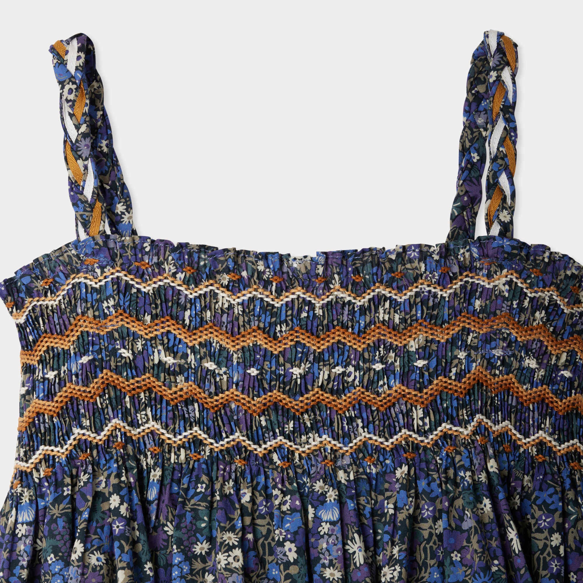 Girls Blue Floral Cotton Strap Dress