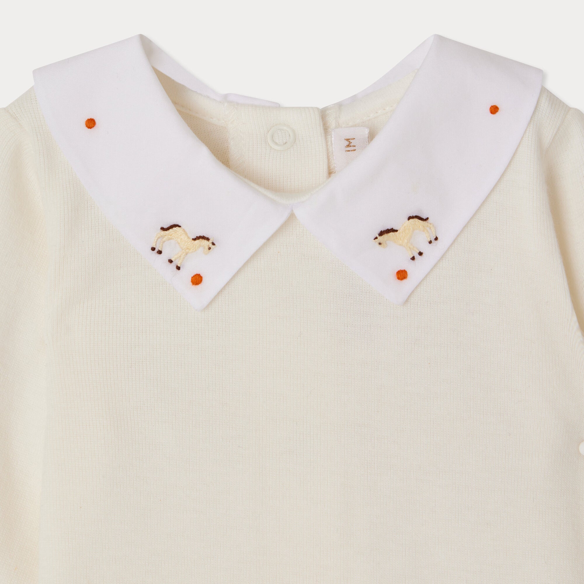Baby Boys Ivory Embroidered Cotton Babysuit