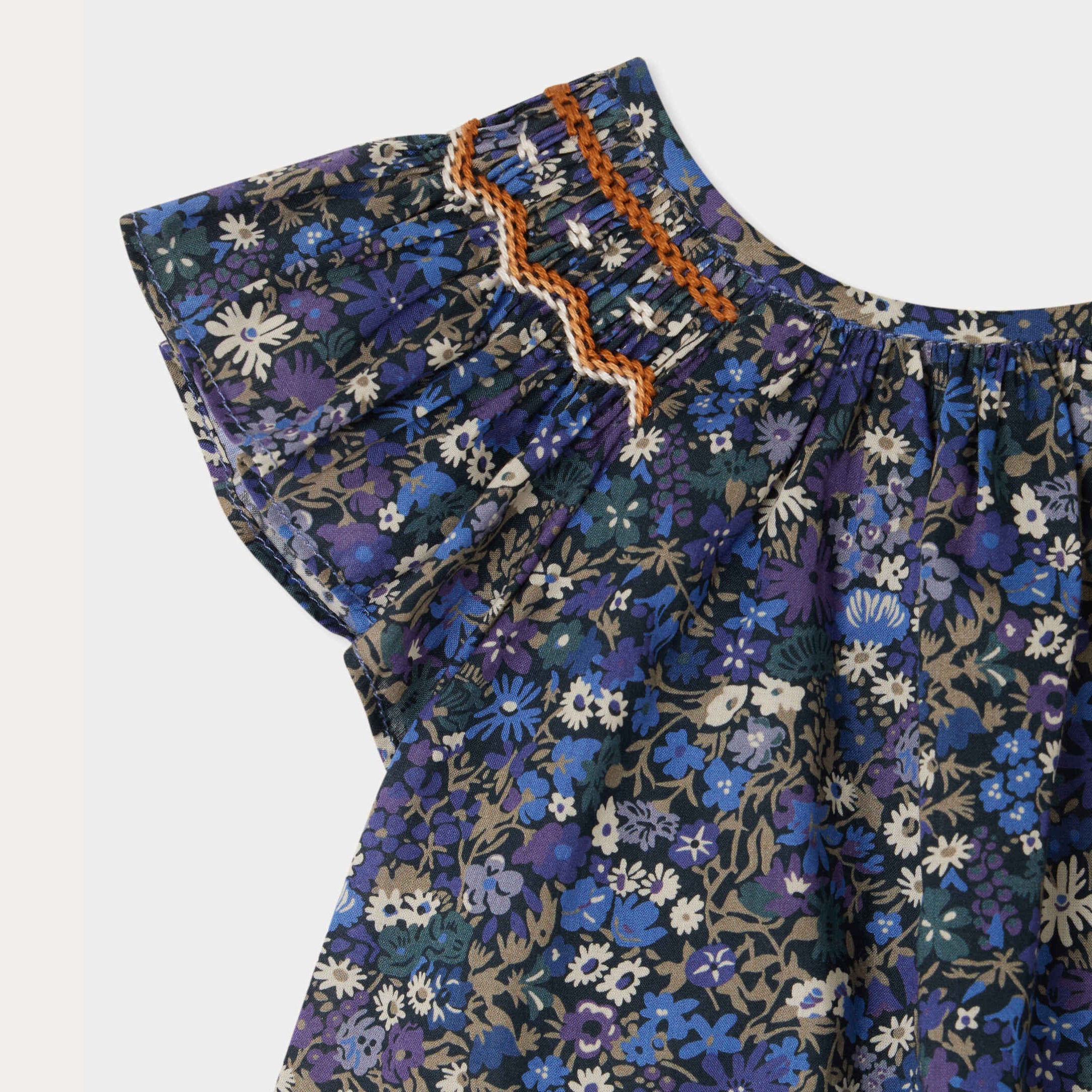 Baby Girls Blue Floral Cotton Blouse