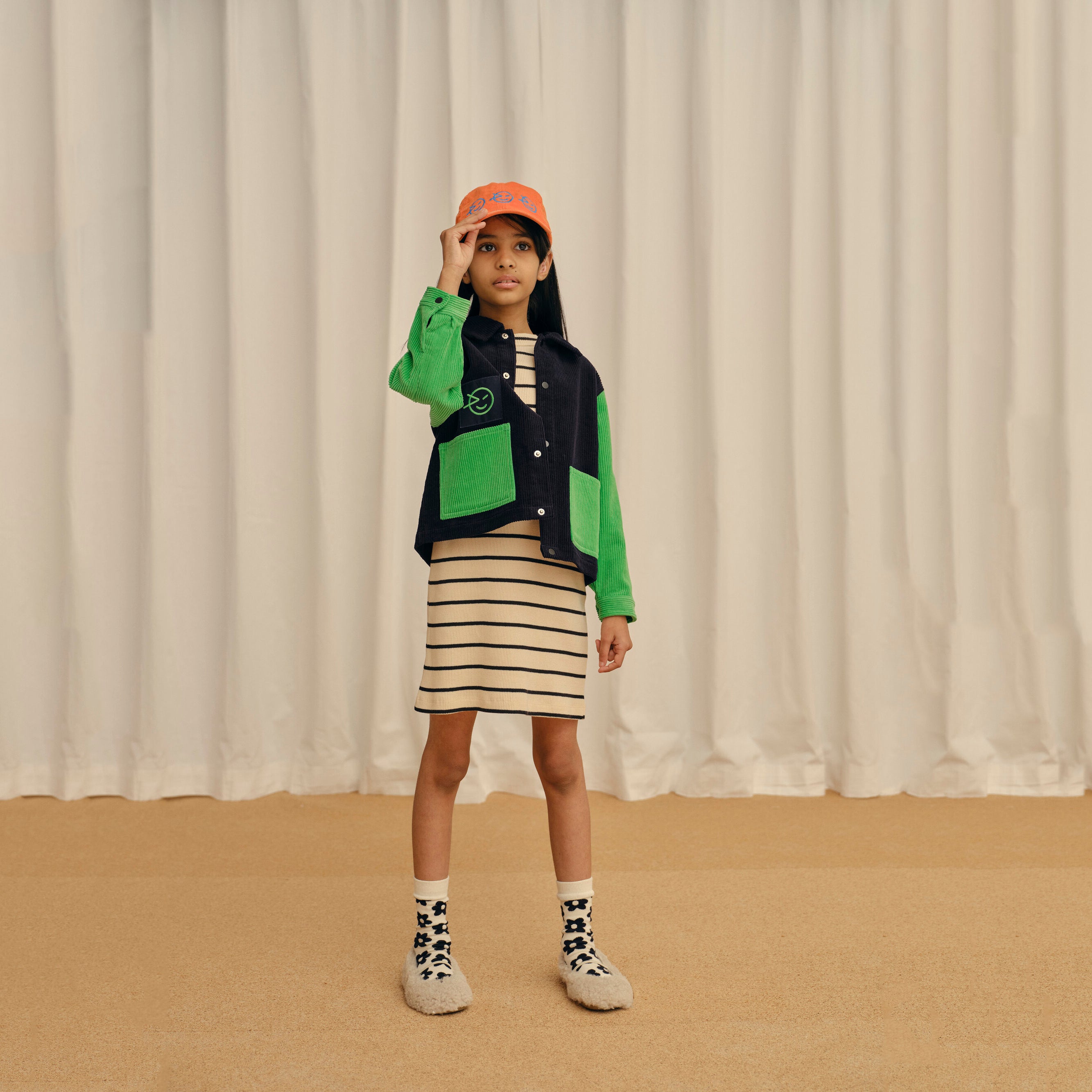 Girls White Stripes Cotton Dress