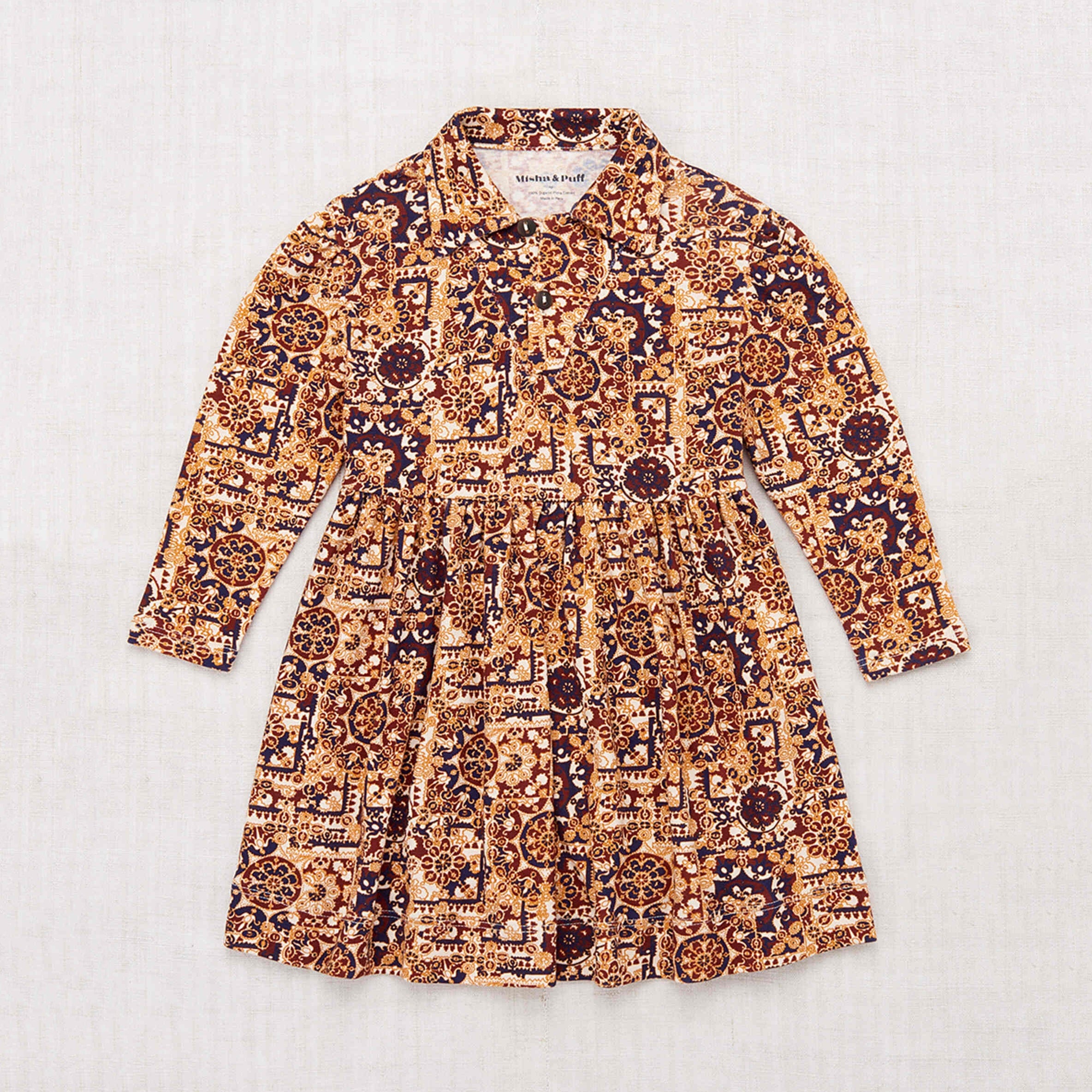 Girls Coffee Medallion Cotton Dress