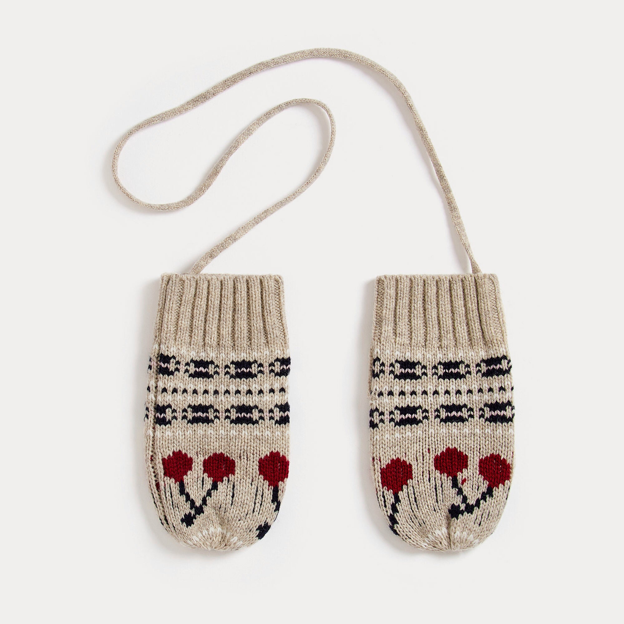 Girls Beige Logo Wool Gloves