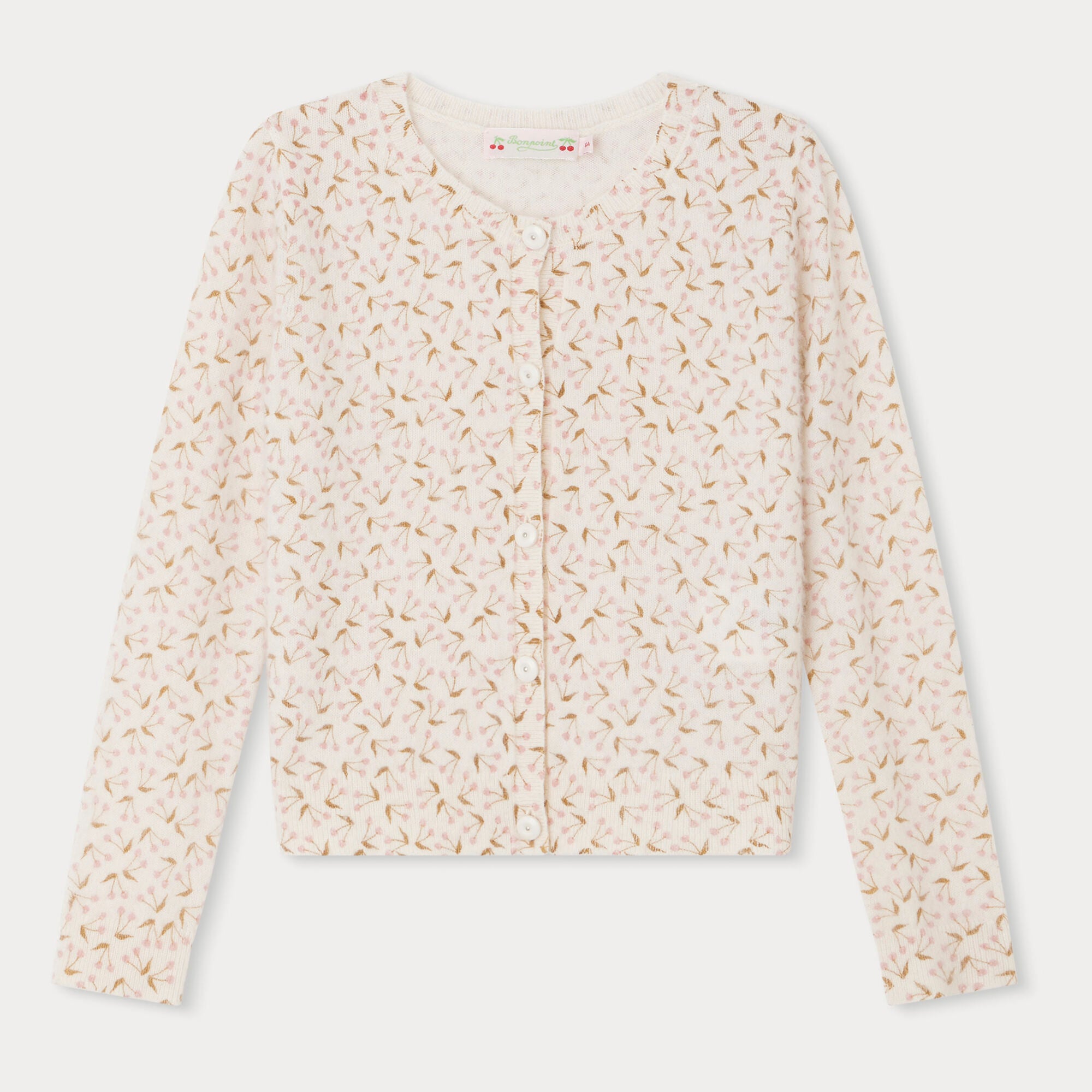 Girls White Cherry Cashmere Cardigan