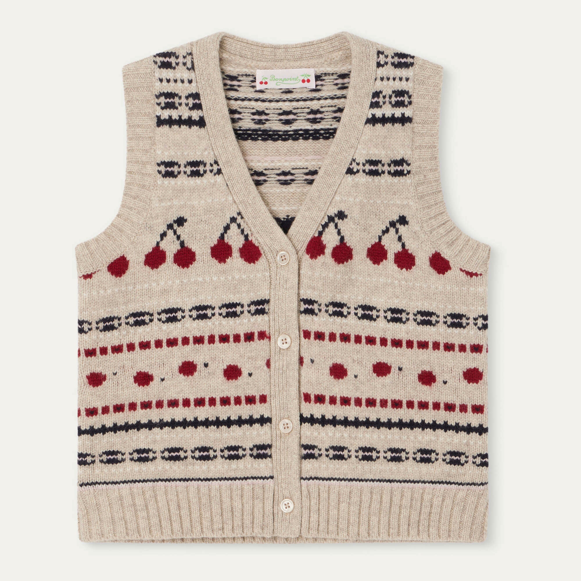 Girls Beige Logo Wool Gilet