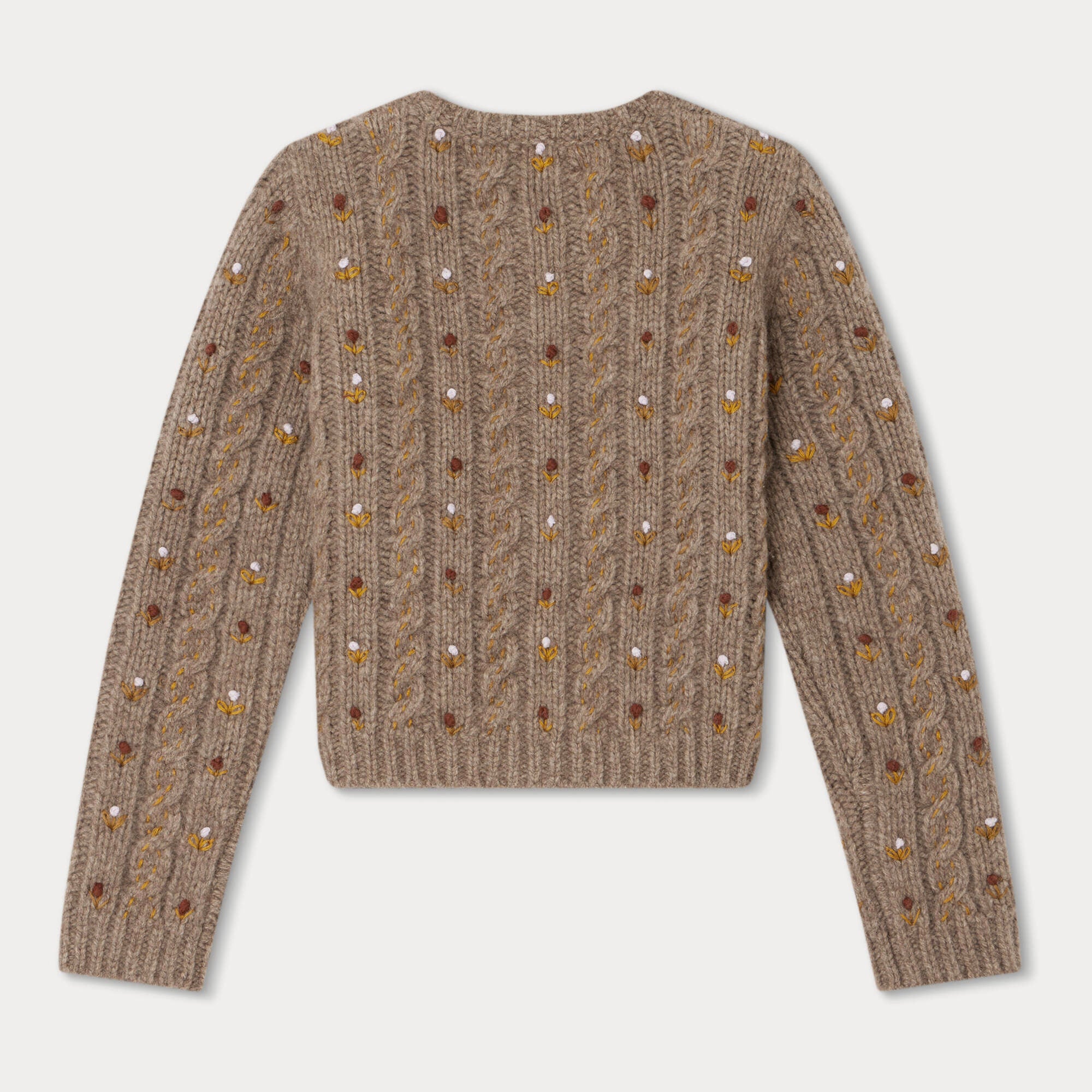 Girls Camel Embroidered Wool Cardigan
