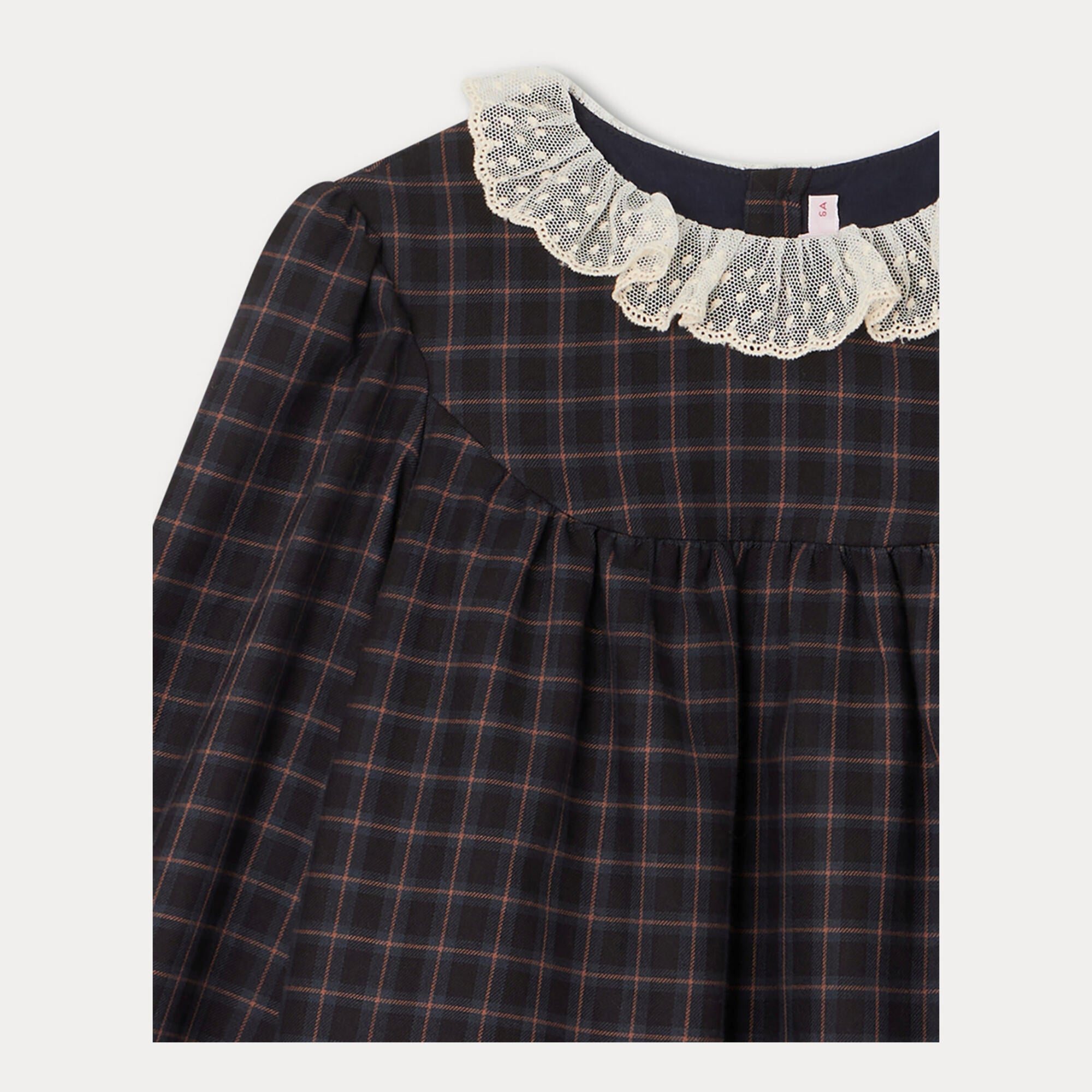 Girls Dark Grey Check Cotton Dress