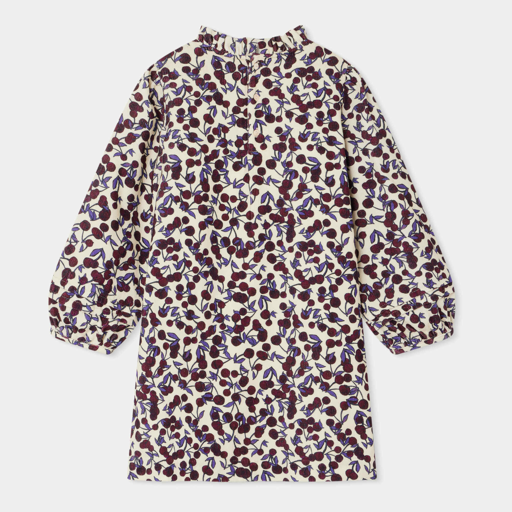 Girls Purple Cherry Corduroy Dress