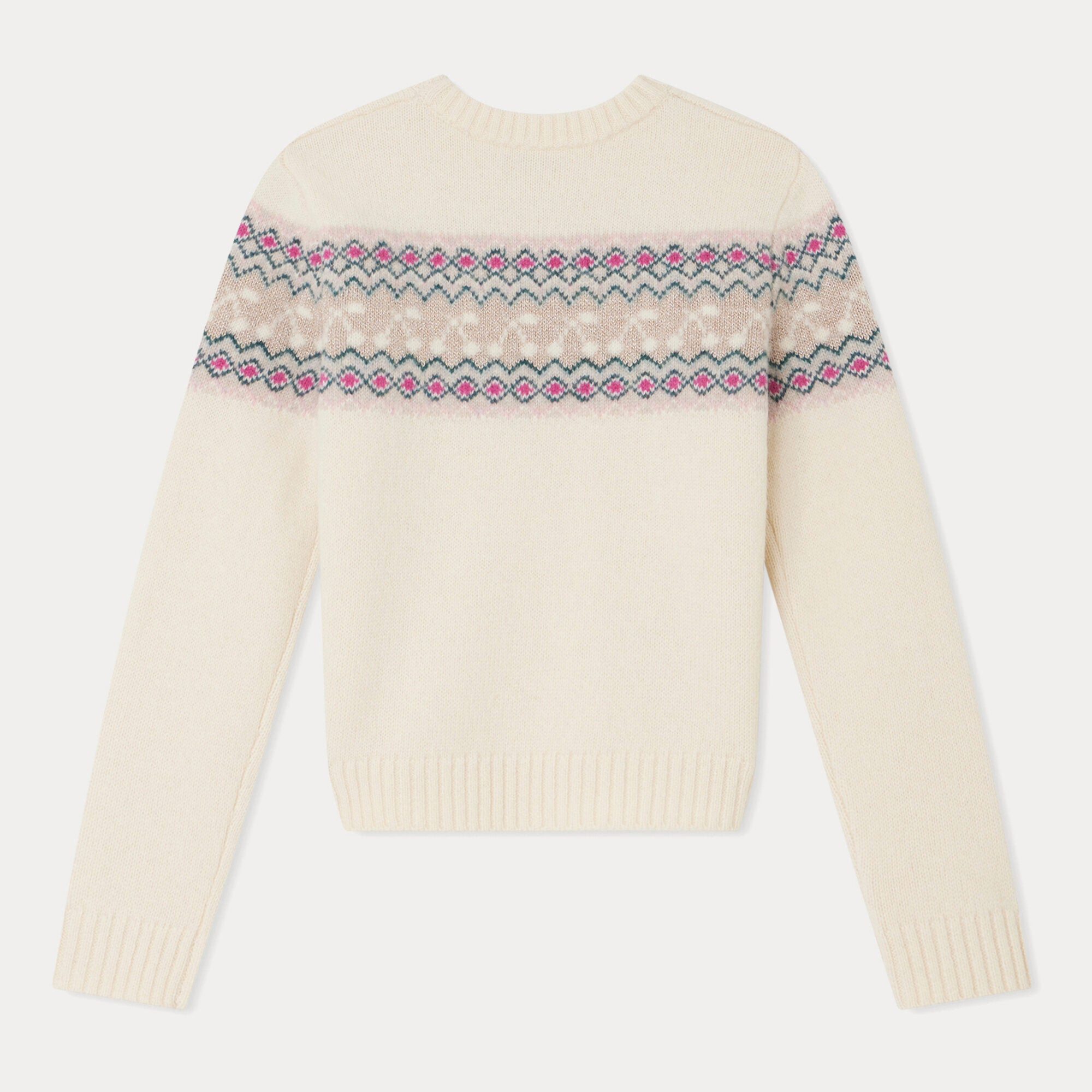 Girls White Jacquard Wool Sweater