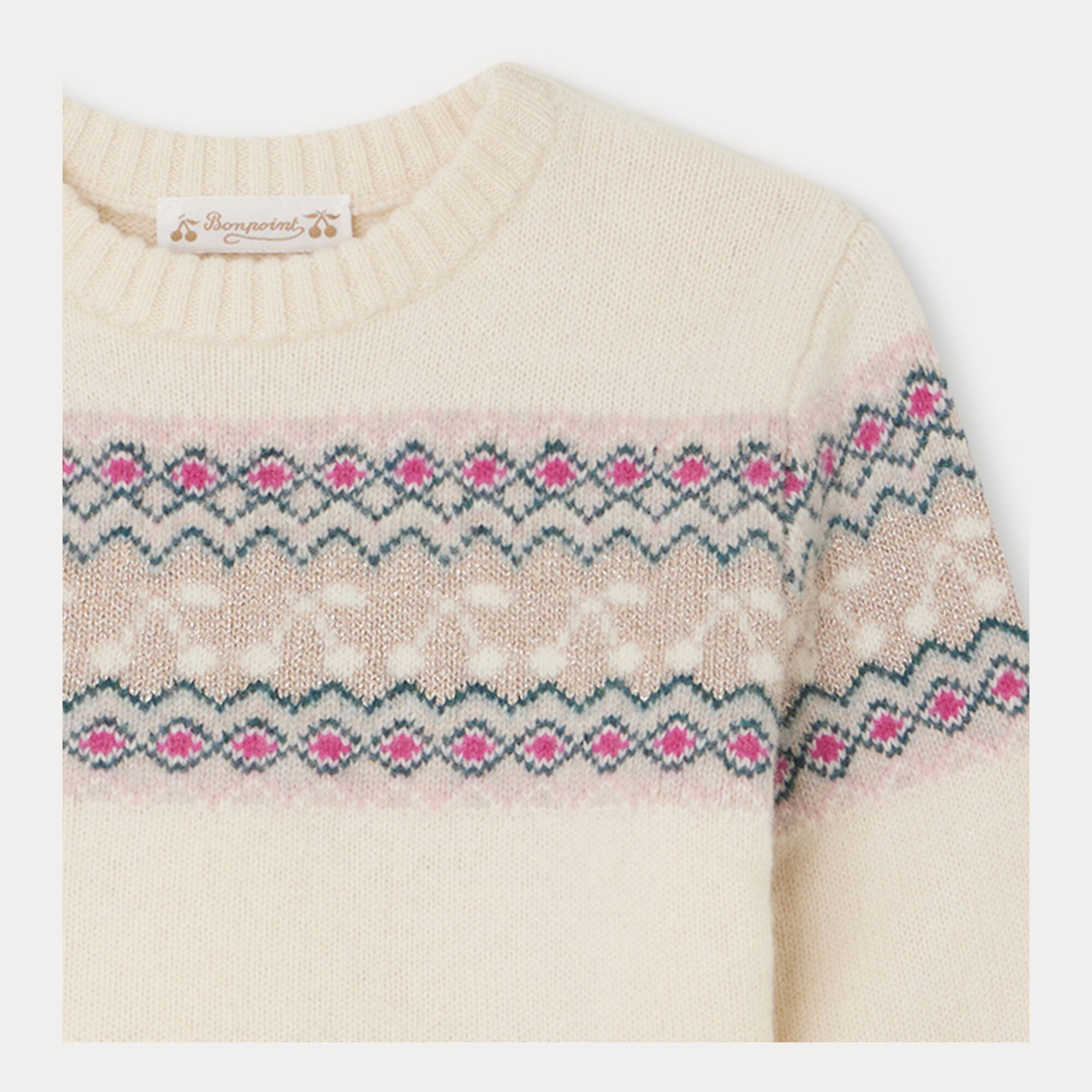Girls White Jacquard Wool Sweater