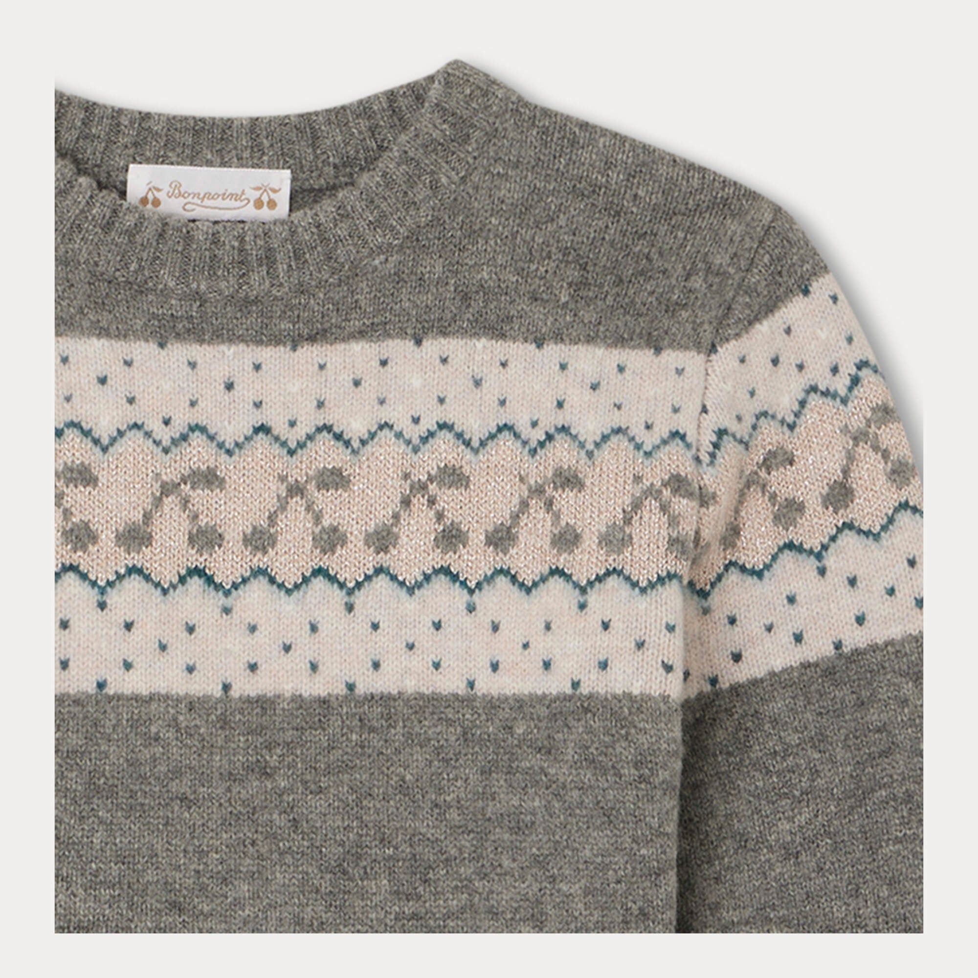 Girls Grey Jacquard Wool Sweater
