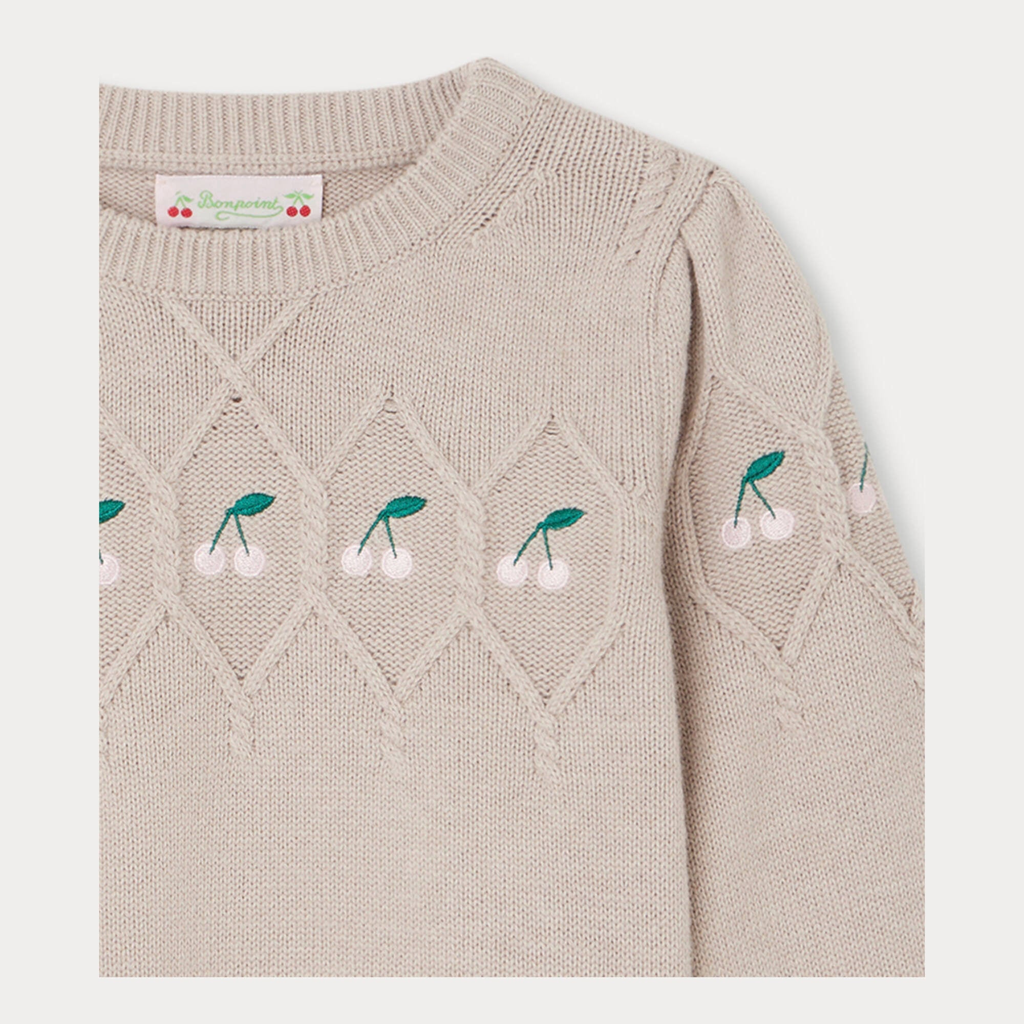 Girls Beige Logo Wool Sweater