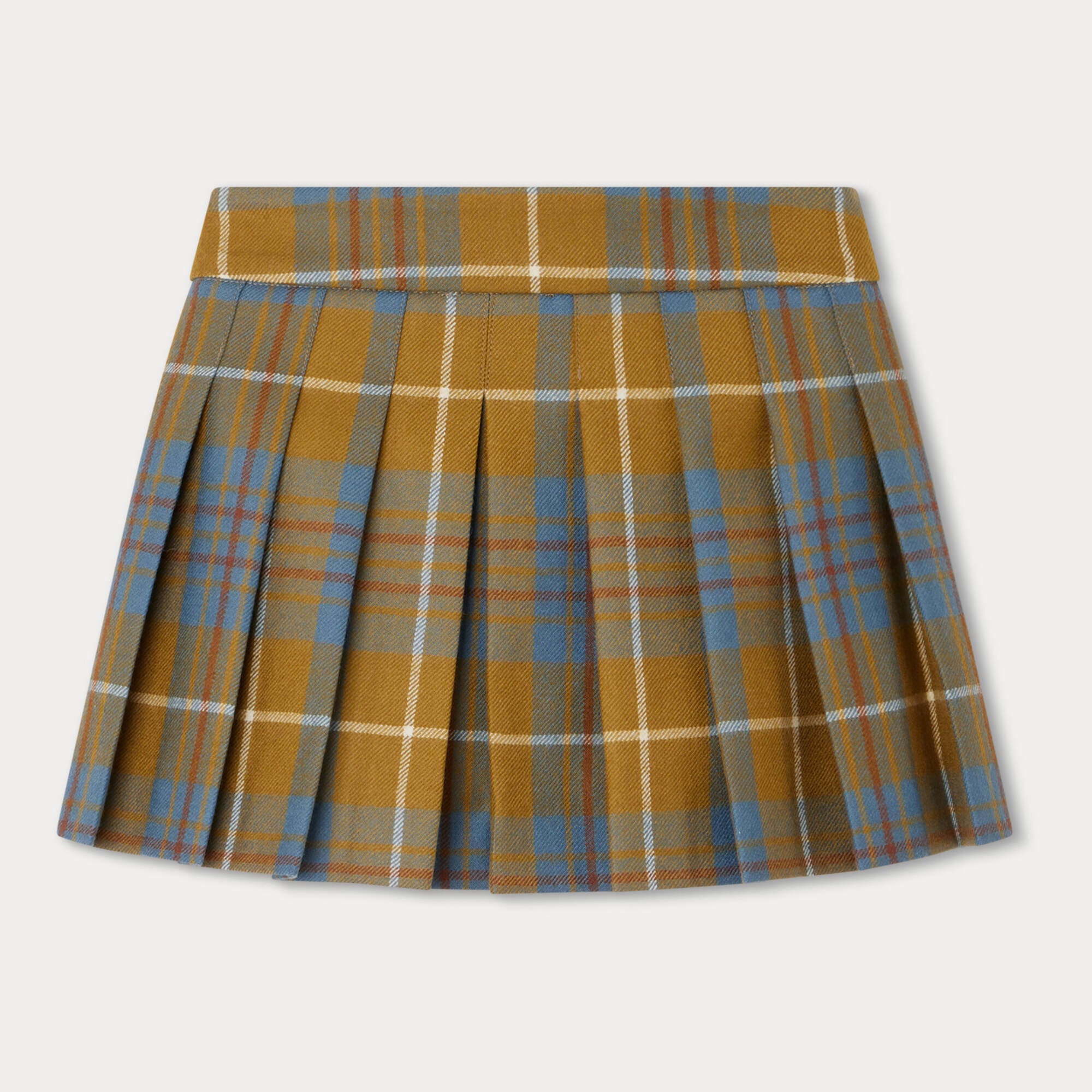 Girls Olive Check Wool Skirt