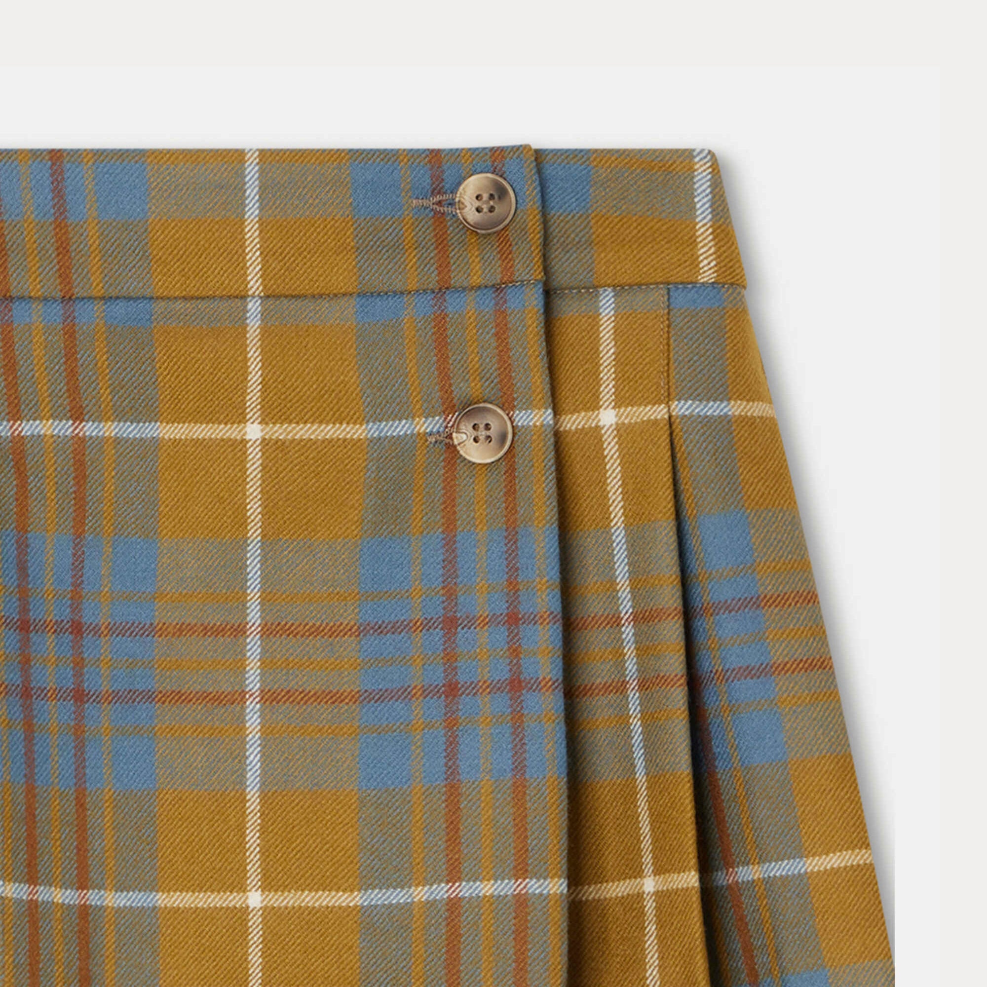 Girls Olive Check Wool Skirt