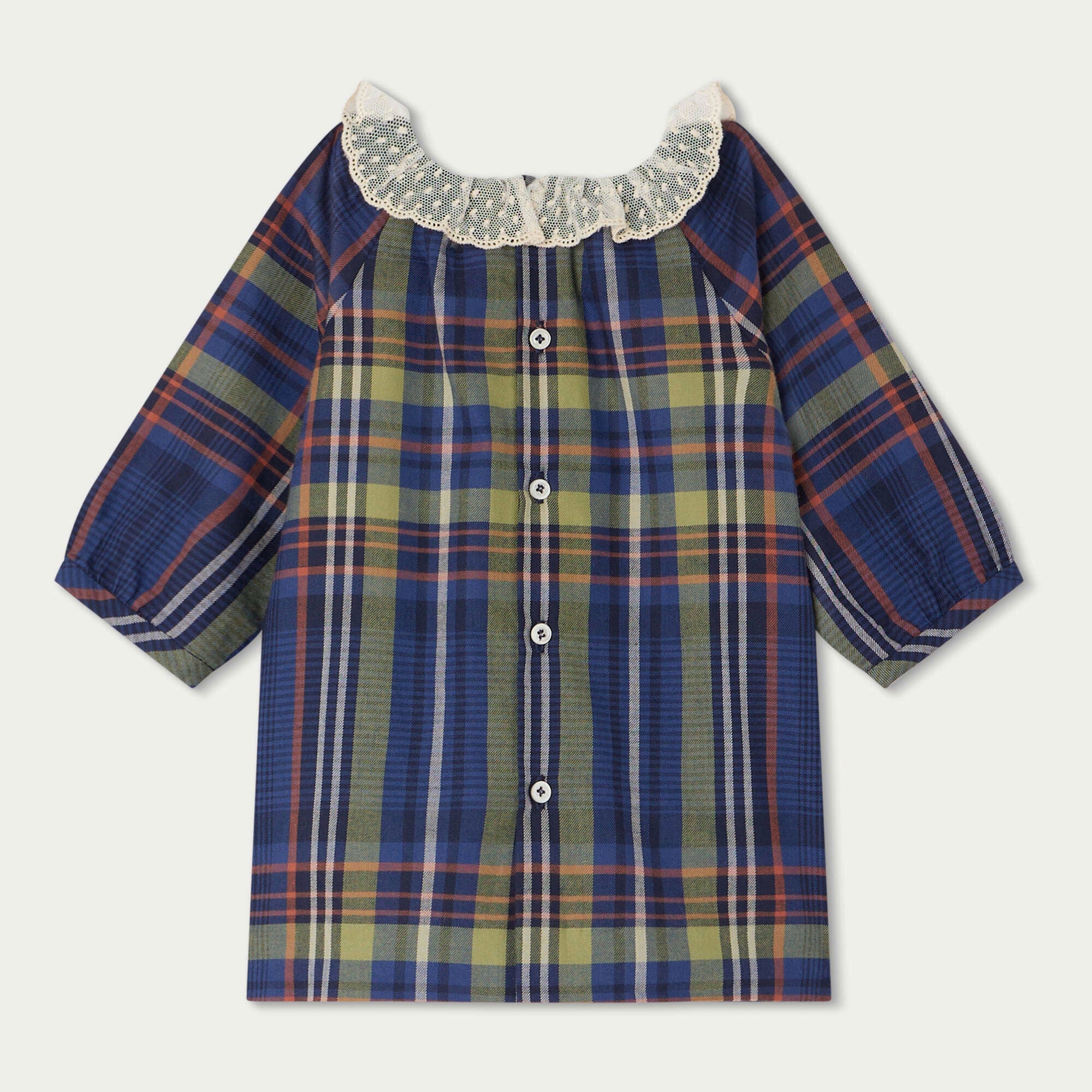 Baby Girls Blue Check Cotton Dress