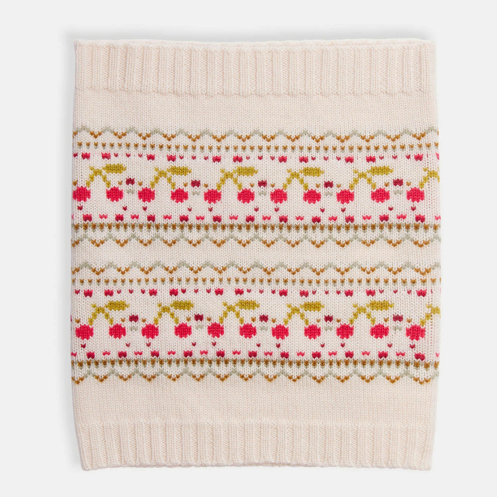 Girls White Jacquard Wool Scarf