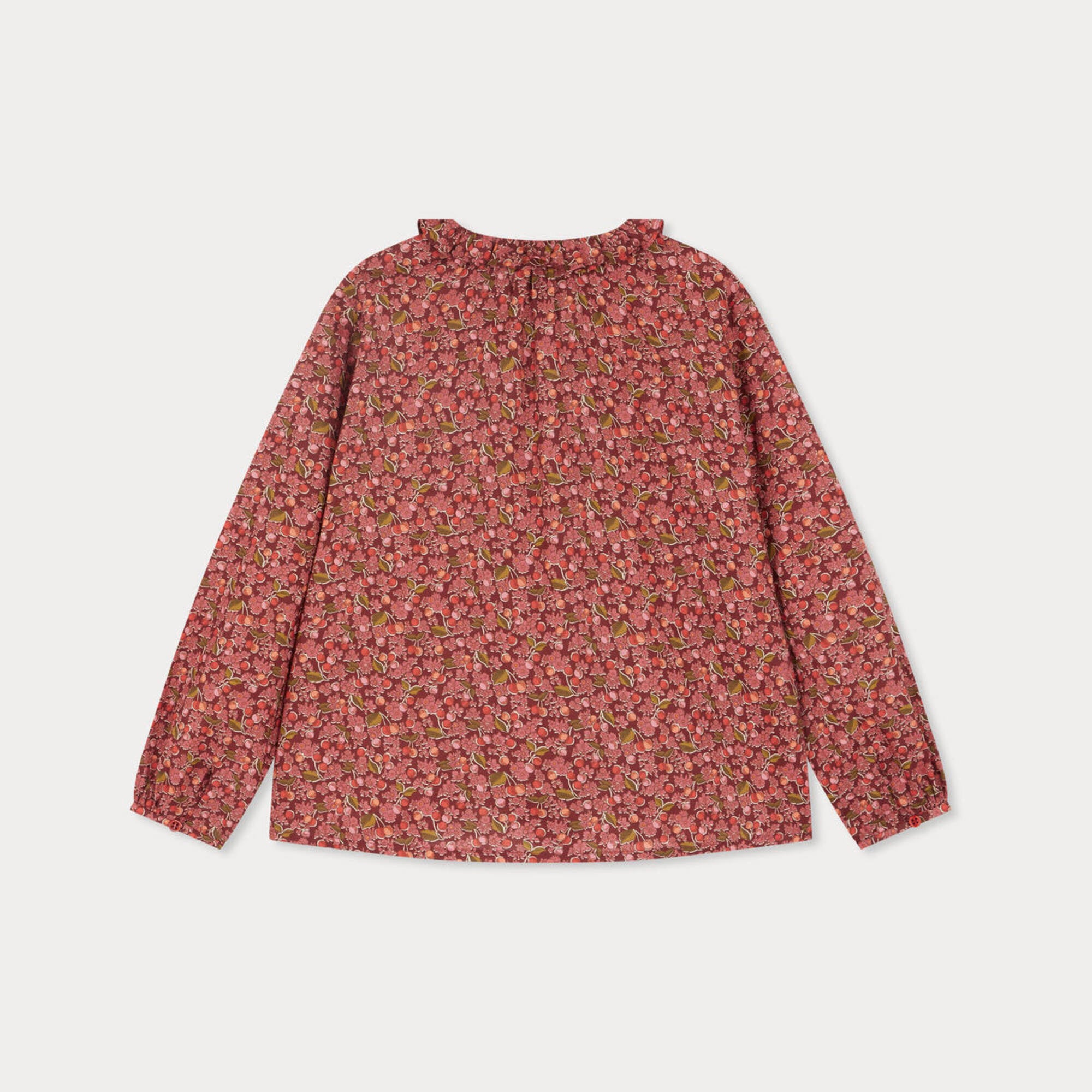 Girls Wine Red Floral Cotton Blouse