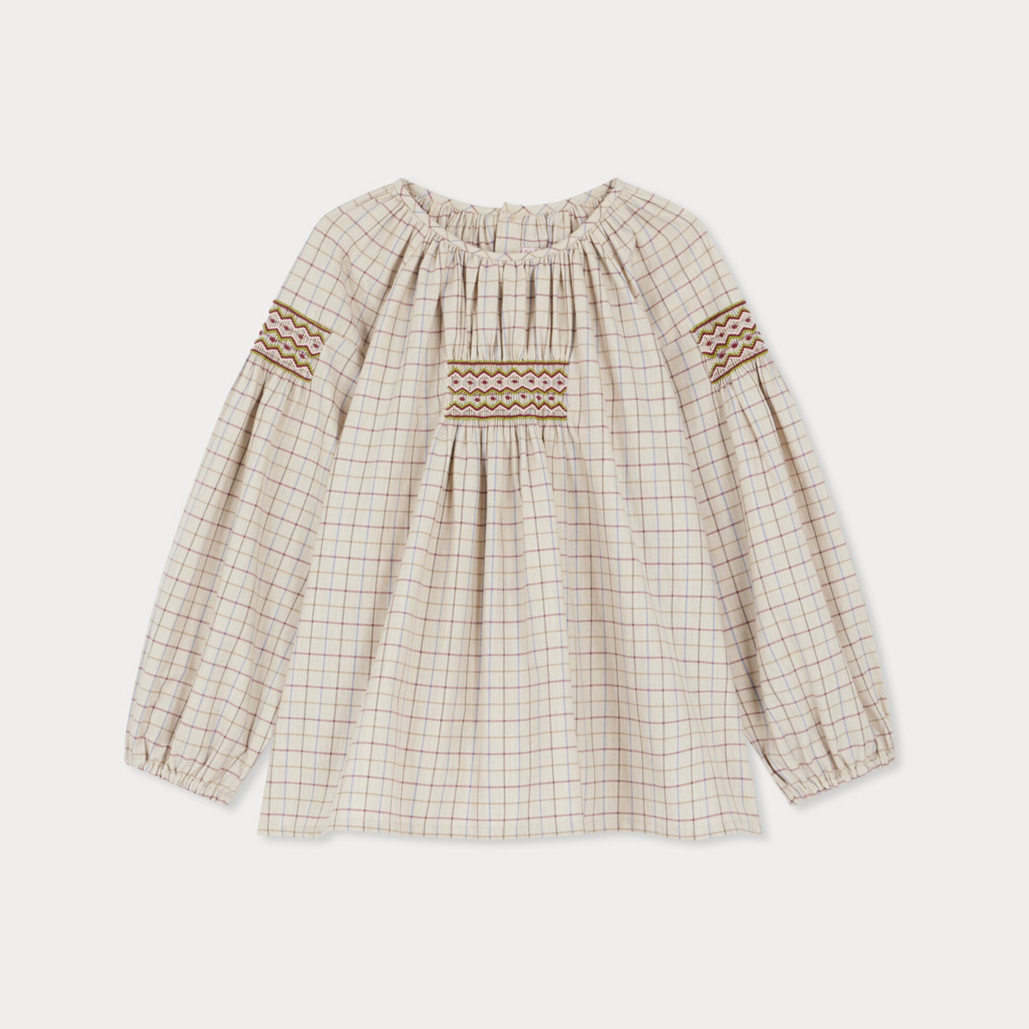 Girls Ivory Check Cotton Blouse