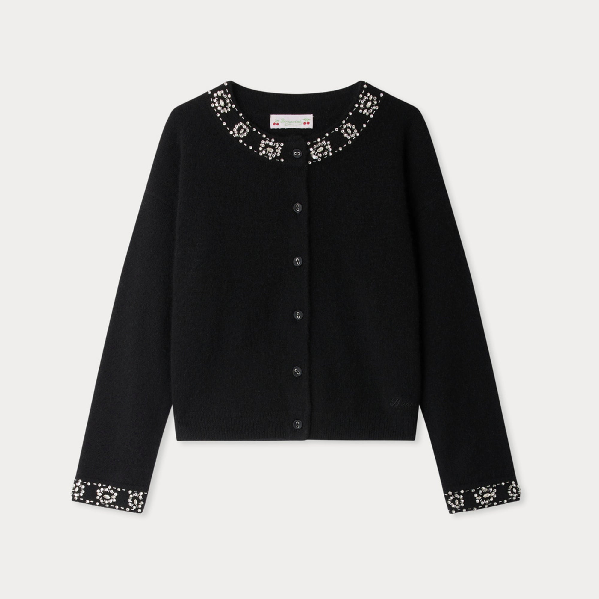 Girls Black Embroidered Cashmere Cardigan