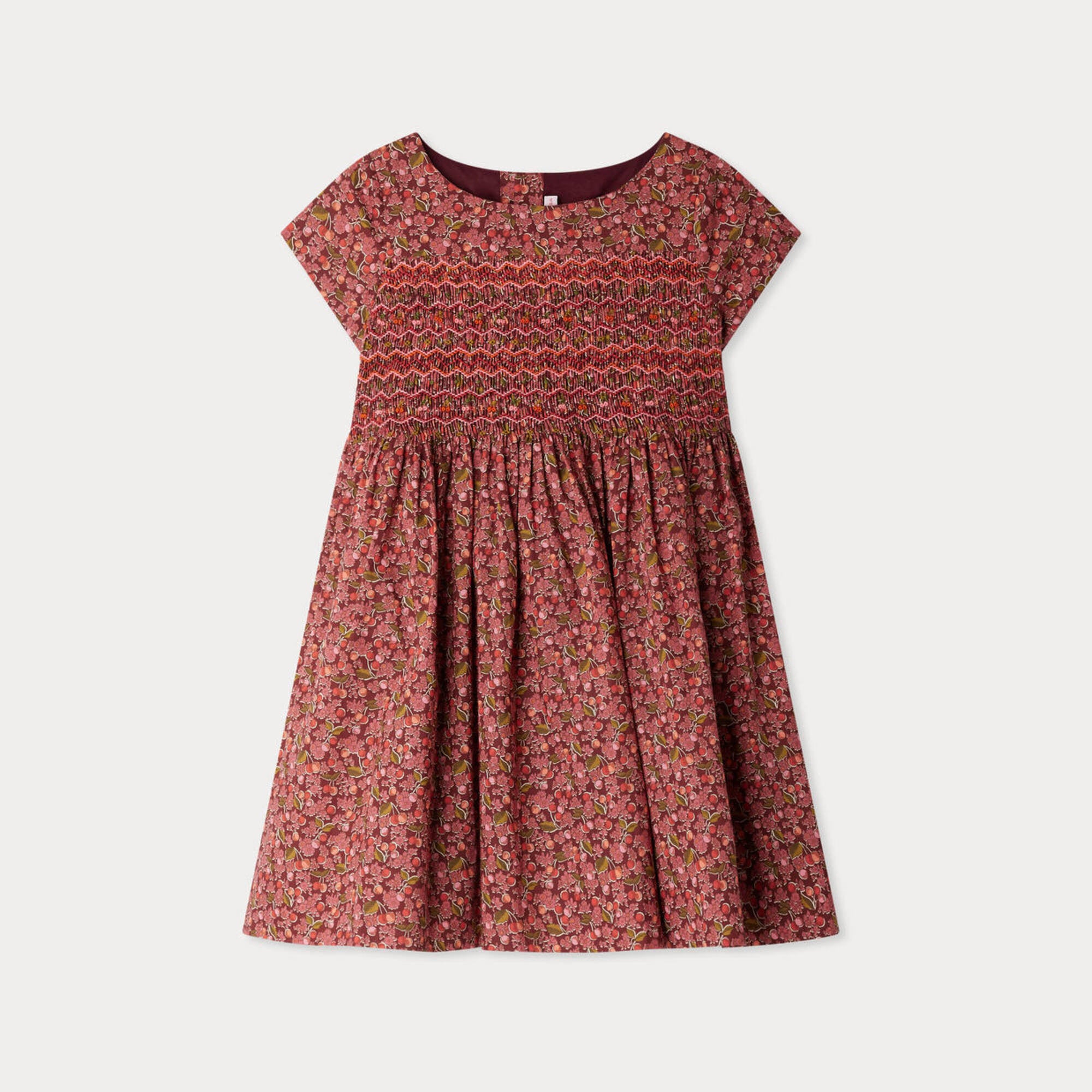 Girls Wine Red Floral Cotton Dress