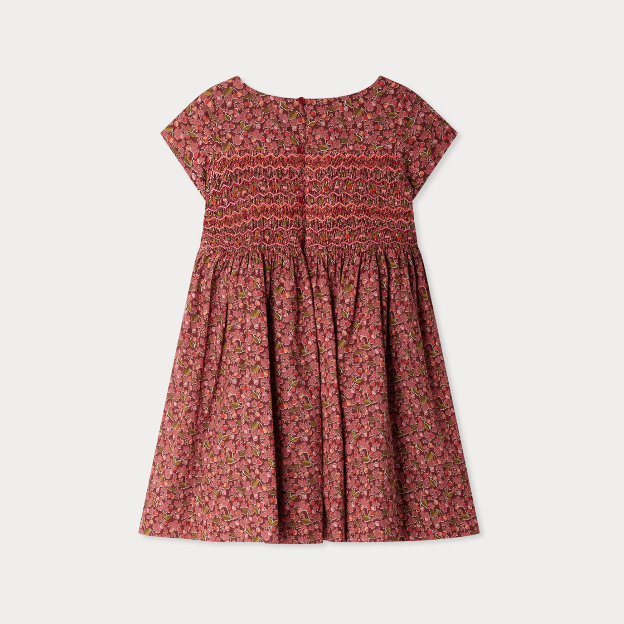 Girls Wine Red Floral Cotton Dress