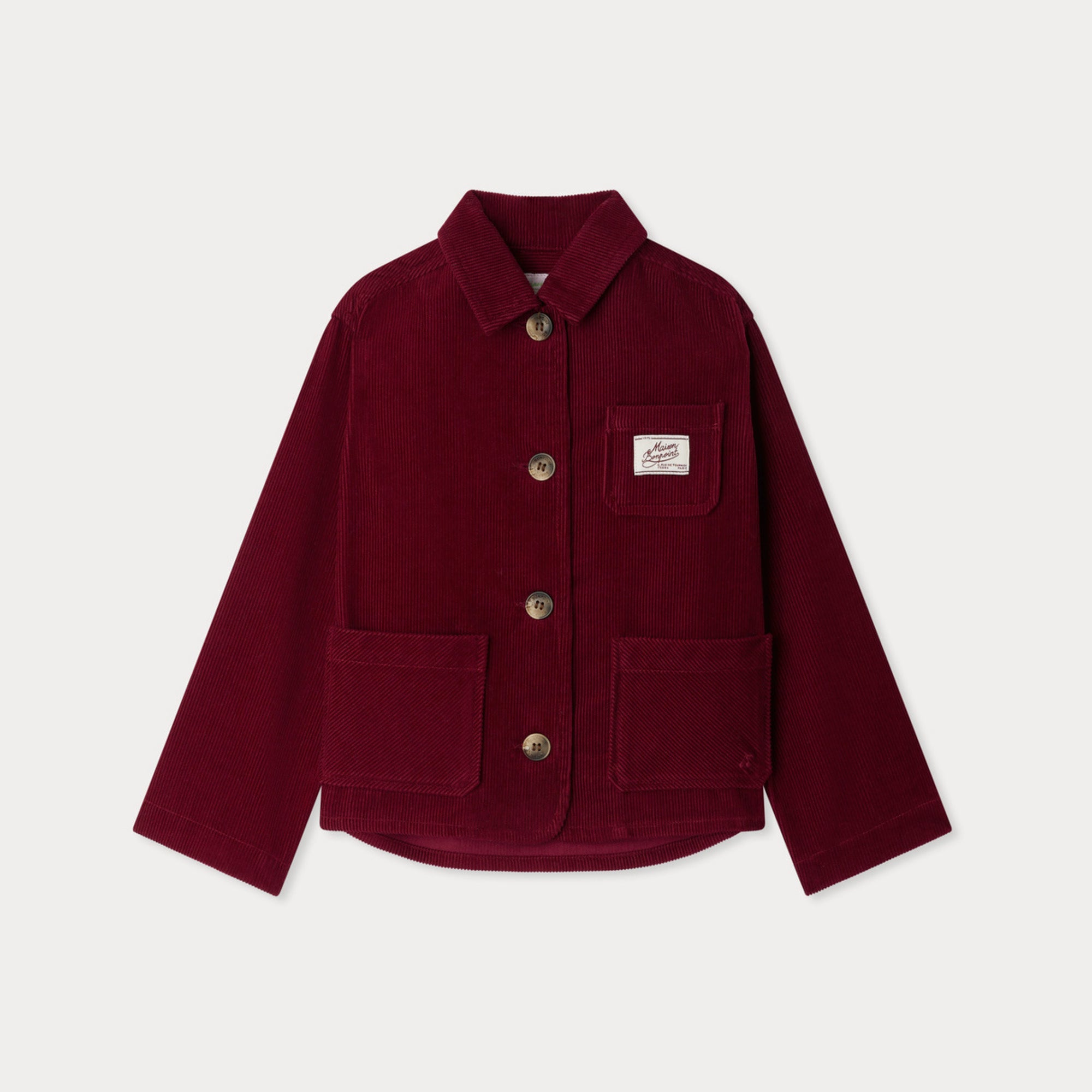 Girls Red Embroidered Cherry Corduroy Jacket