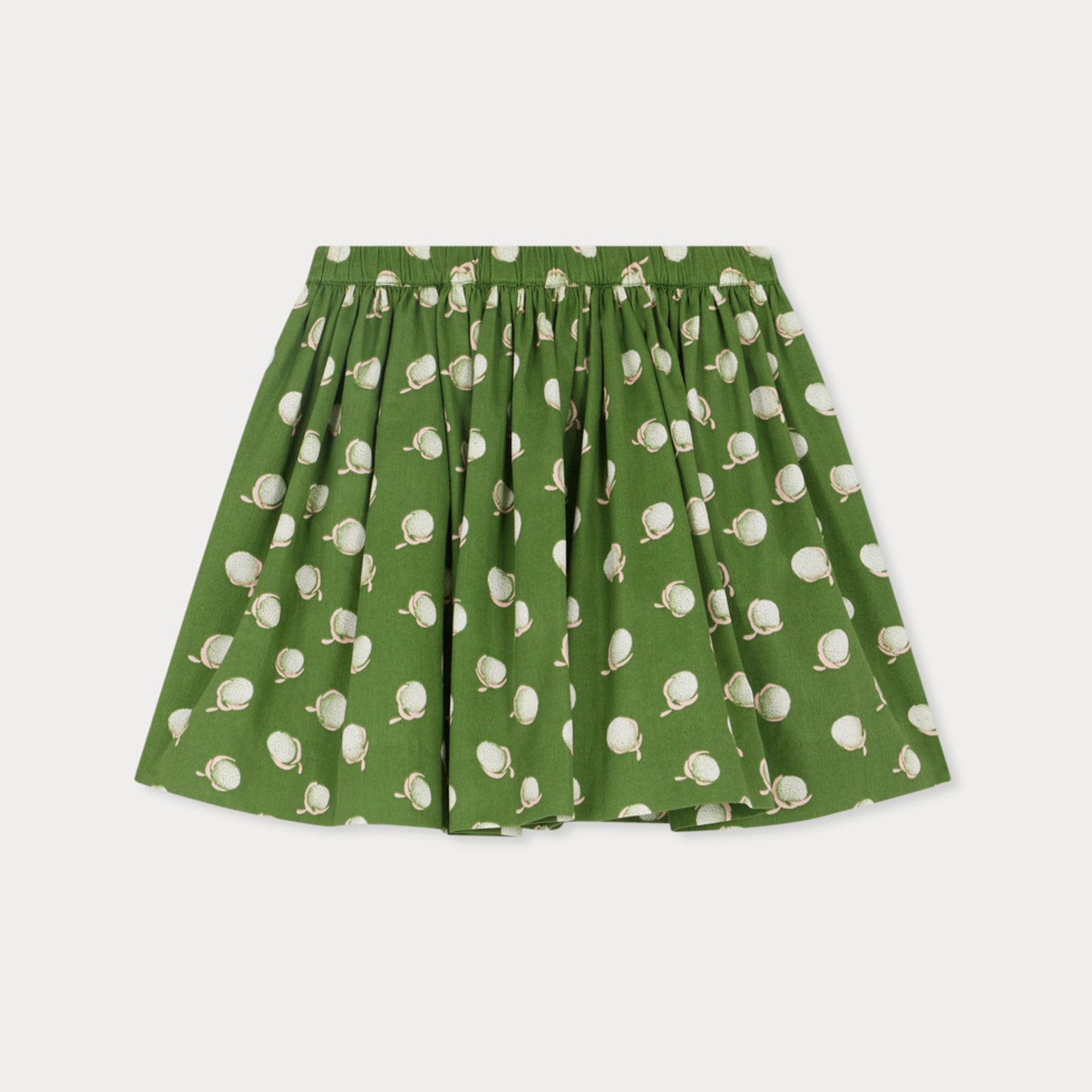 Girls Green Cherry Printed Cotton Skirt