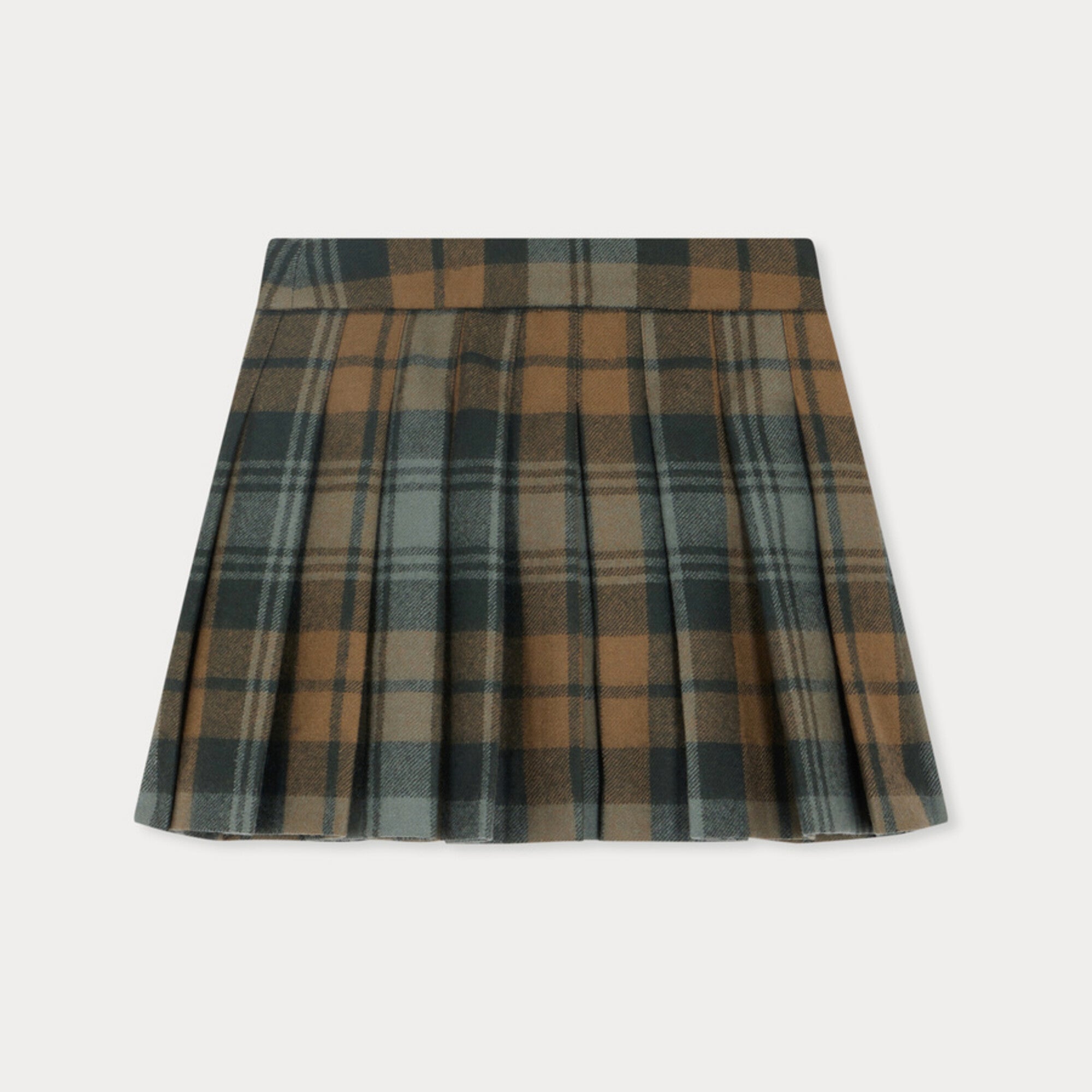 Girls Brown Check Wool Skirt