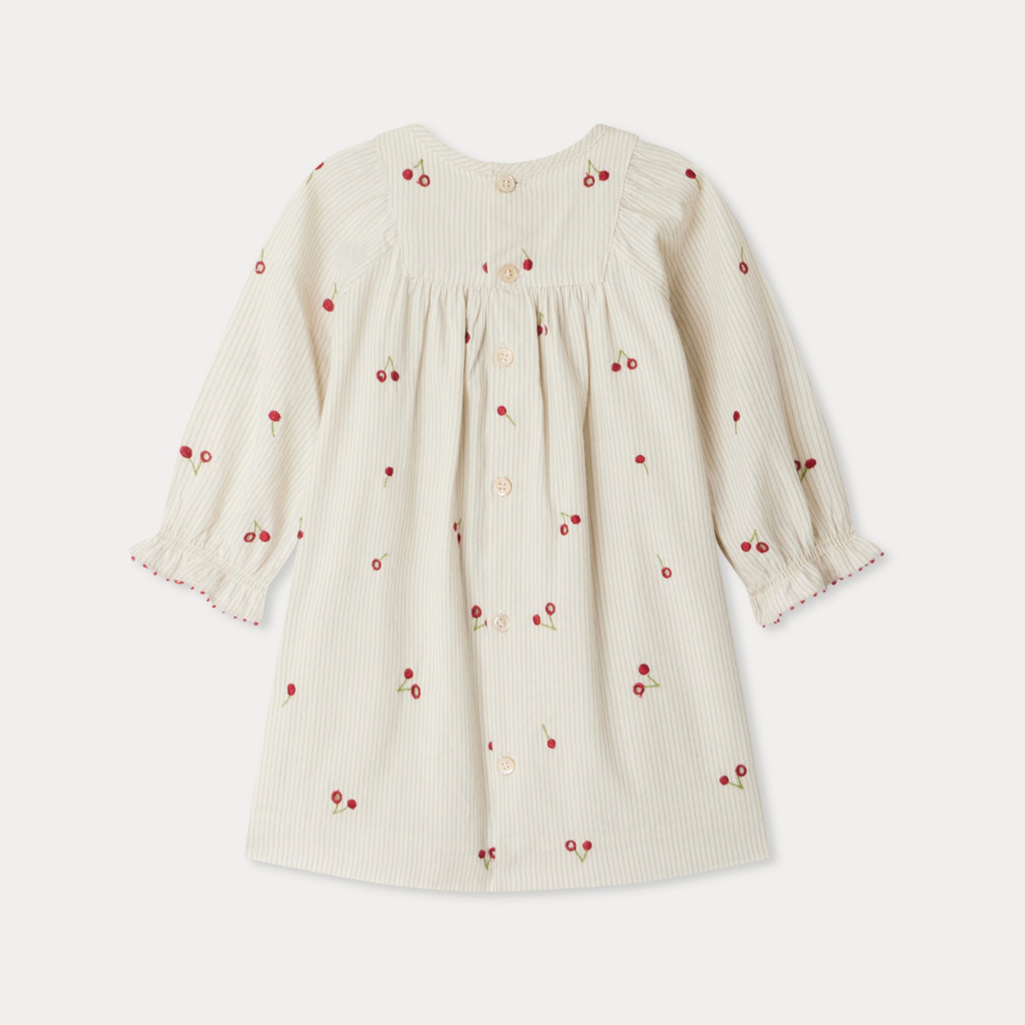 Baby Girls Beige Cherry Embroidered Cotton Dress
