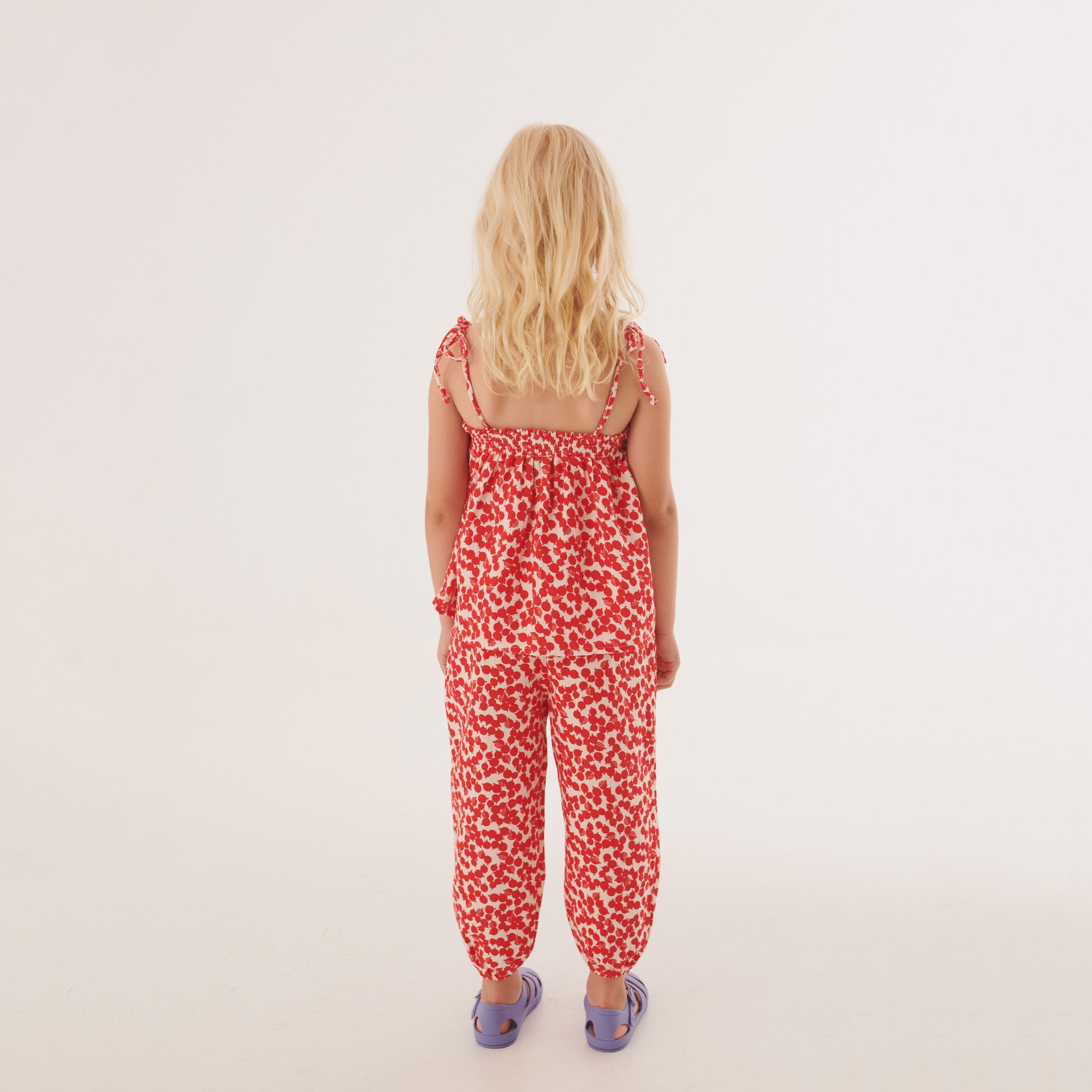 Girls Red Printed Strap Cotton Top