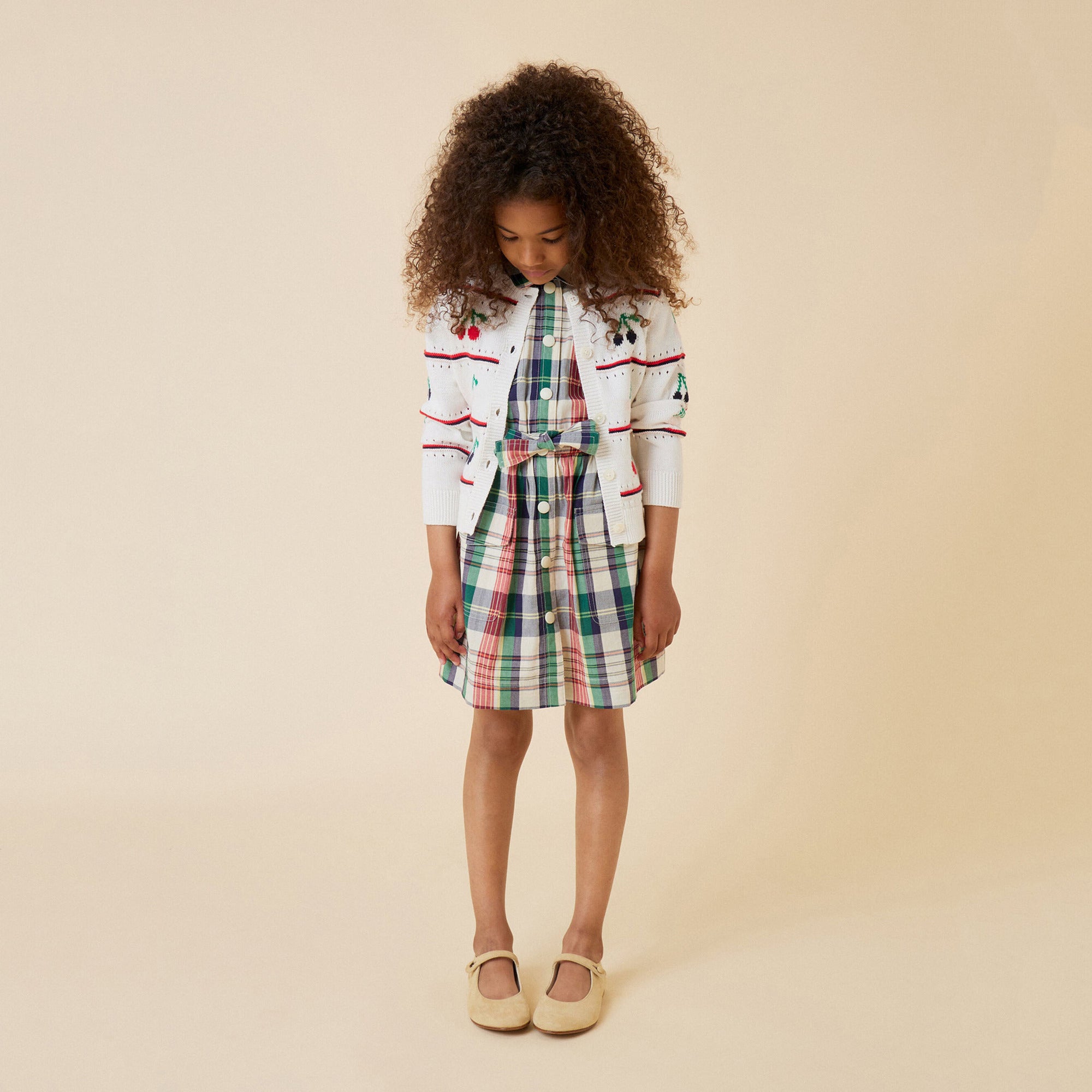 Girls White Jacquard Cotton Cardigan