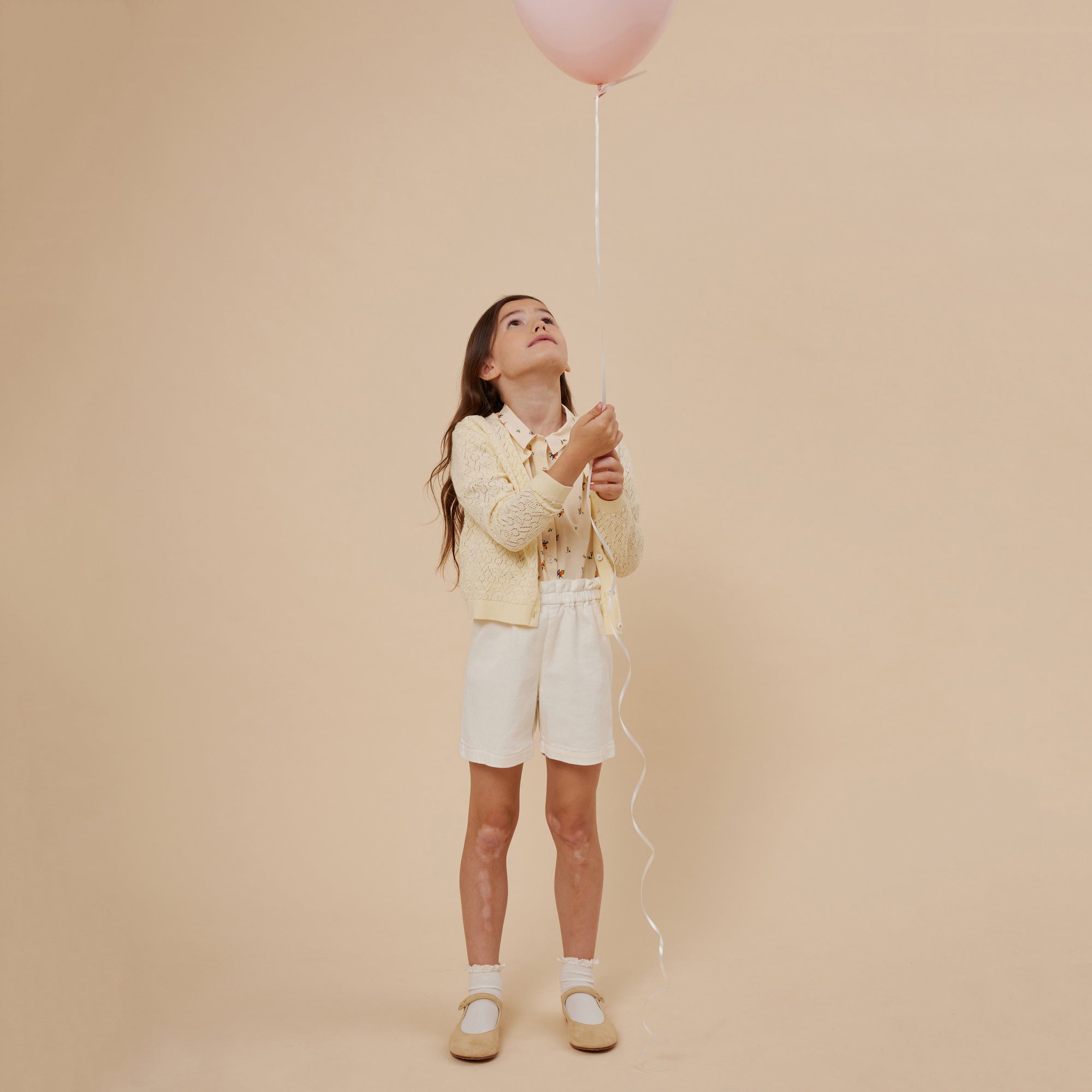 Girls Light Yellow Cherry Cotton Cardigan