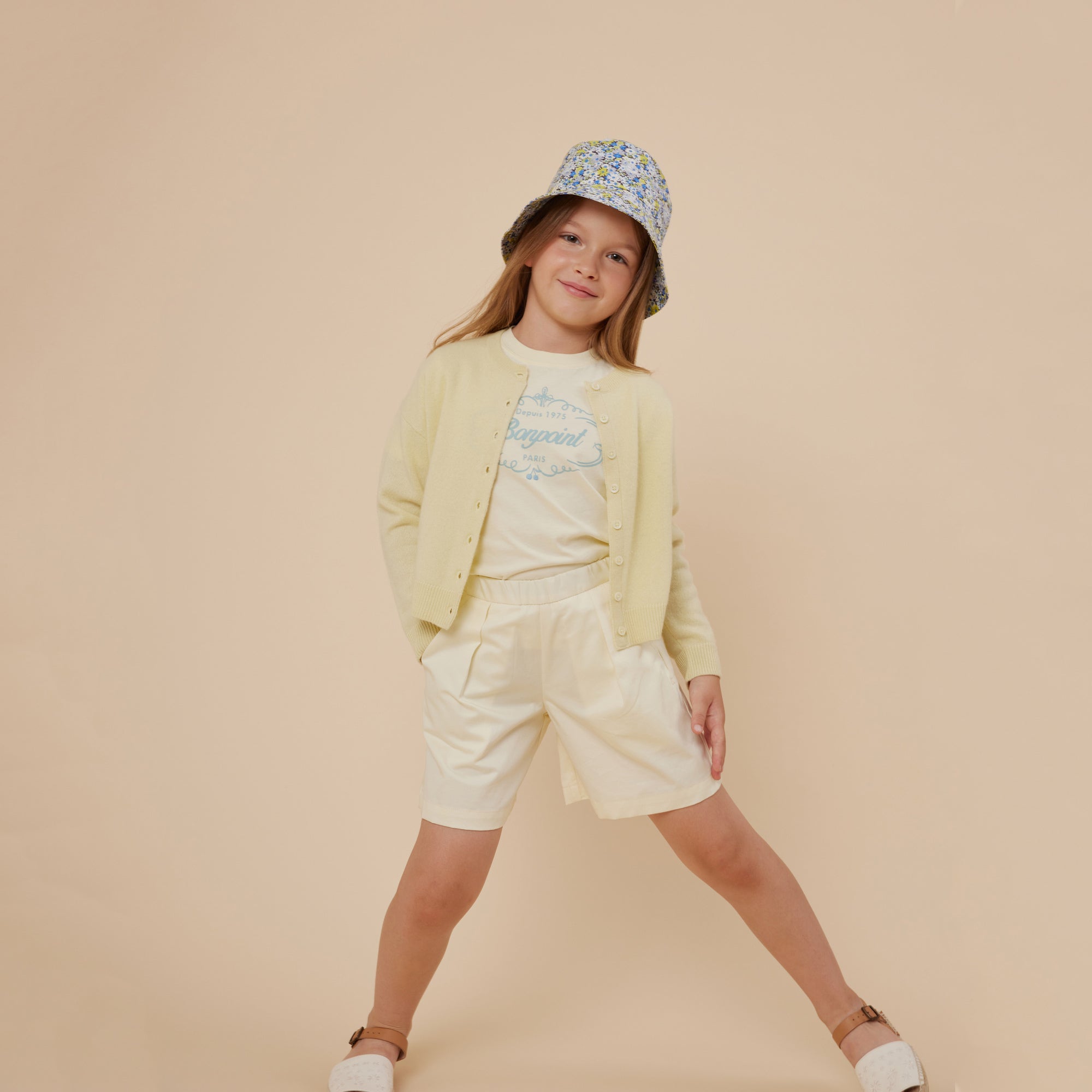 Girls Light Yellow Logo Cotton T-Shirt