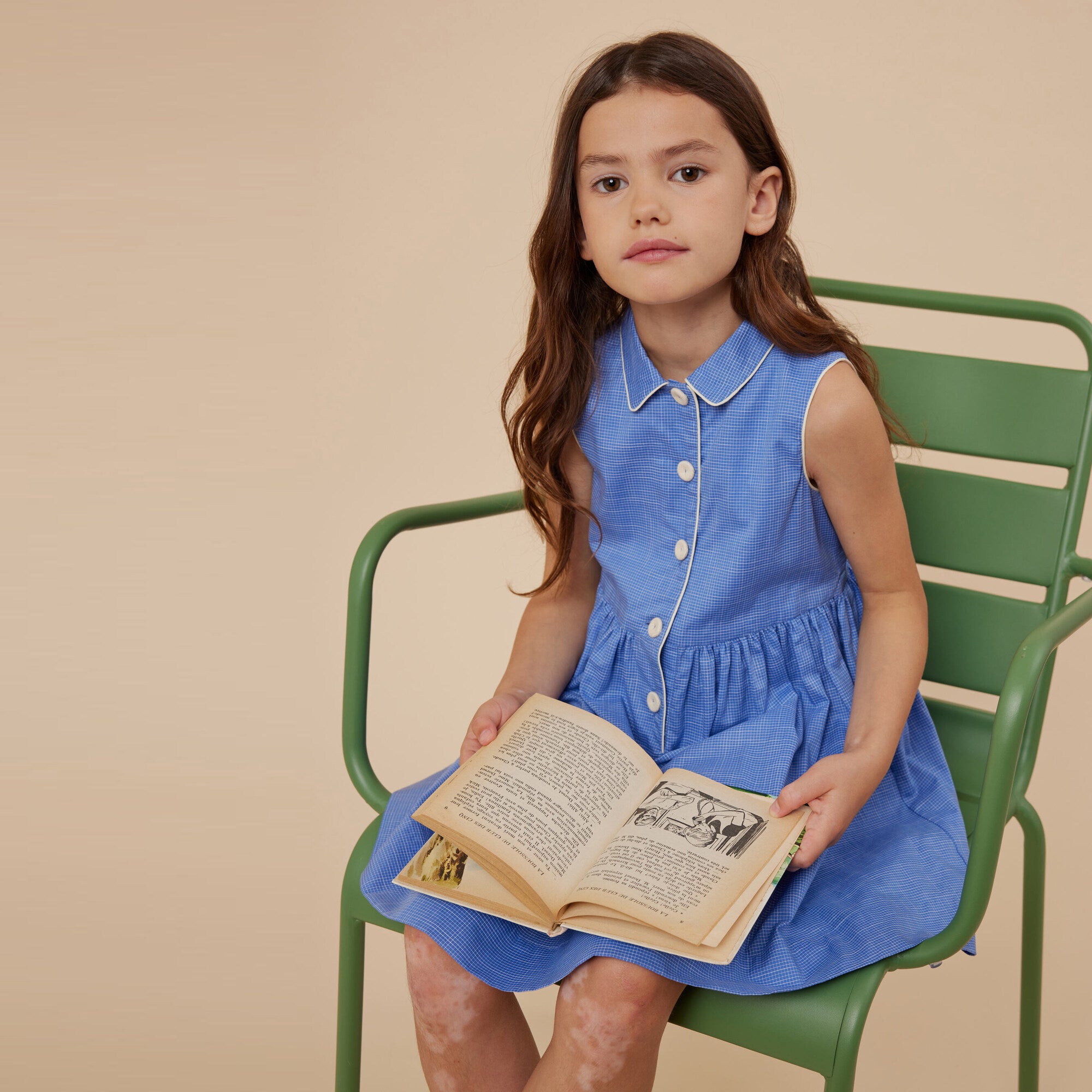 Girls Blue Check Cotton Dress