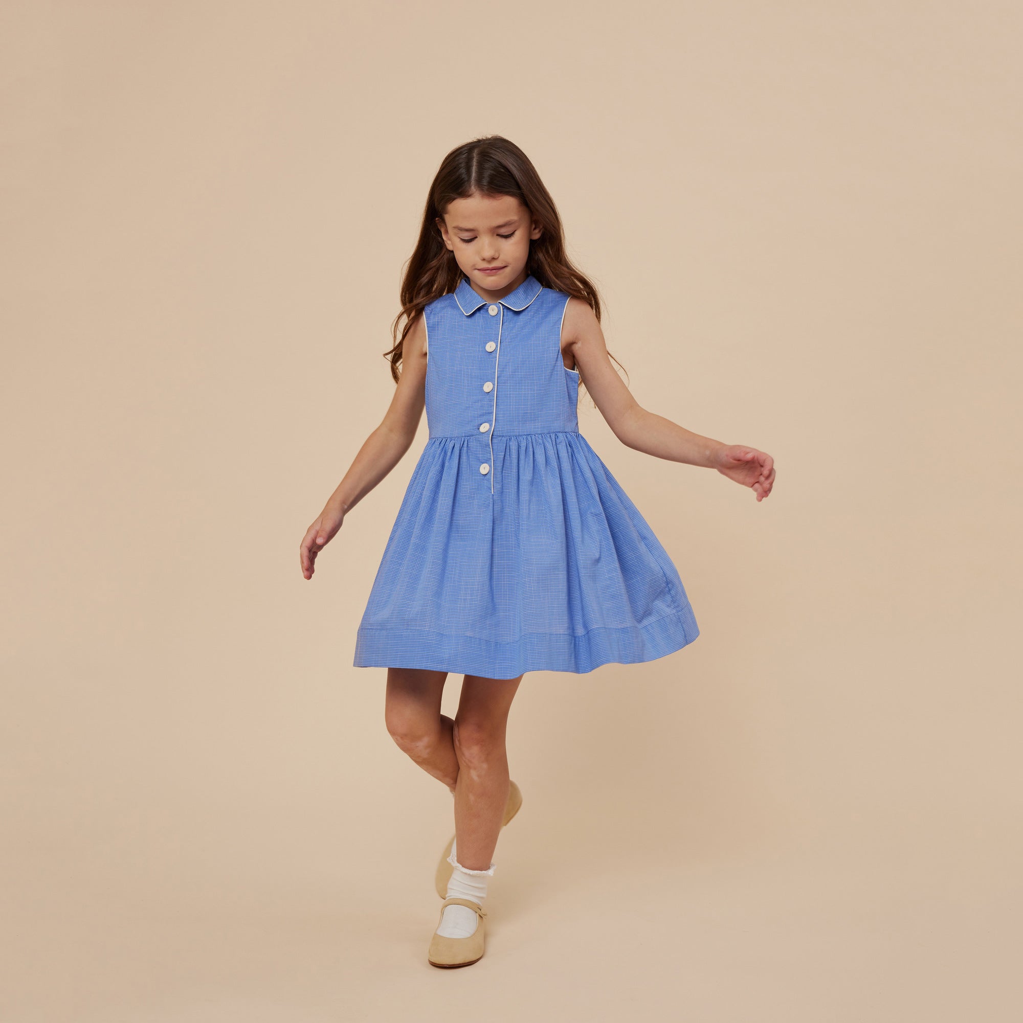 Girls Blue Check Cotton Dress