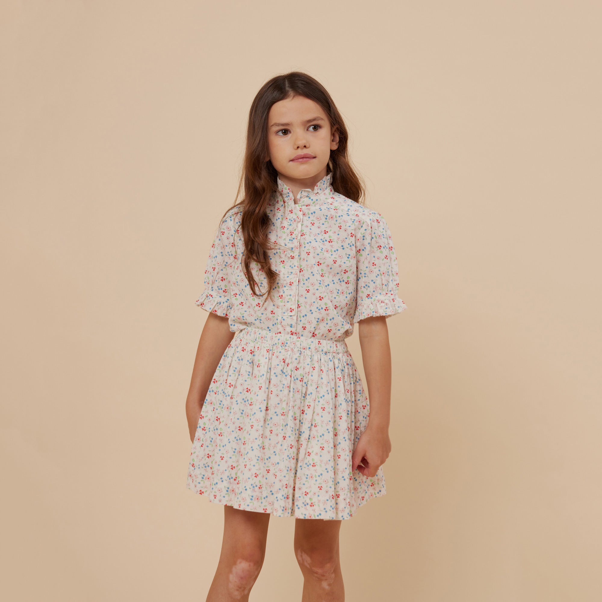 Girls White Floral Cotton Skirt