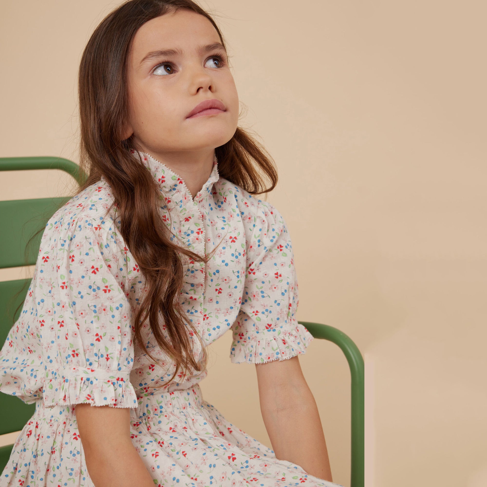Girls White Floral Cotton Shirt