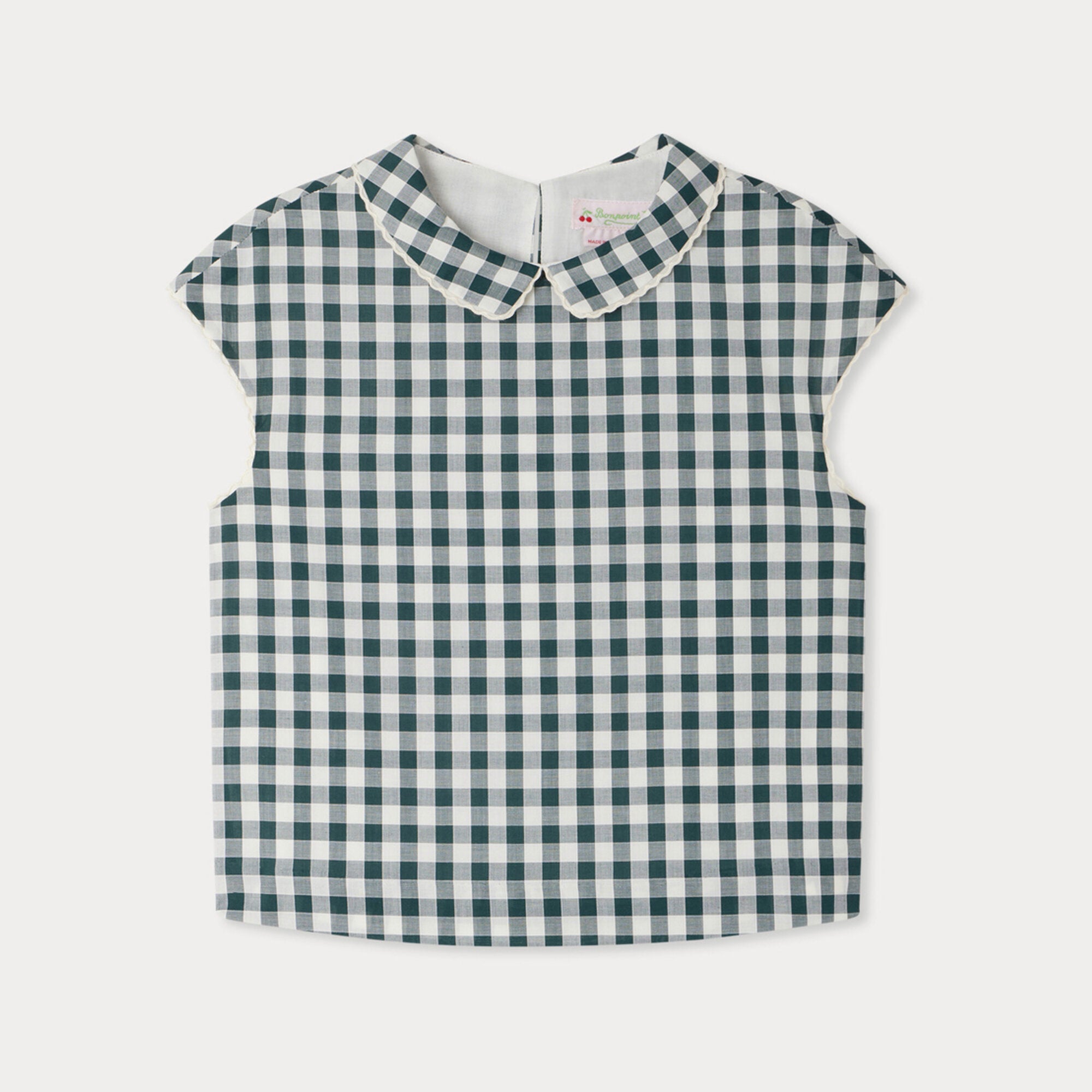 Girls Green Check Cotton Blouse