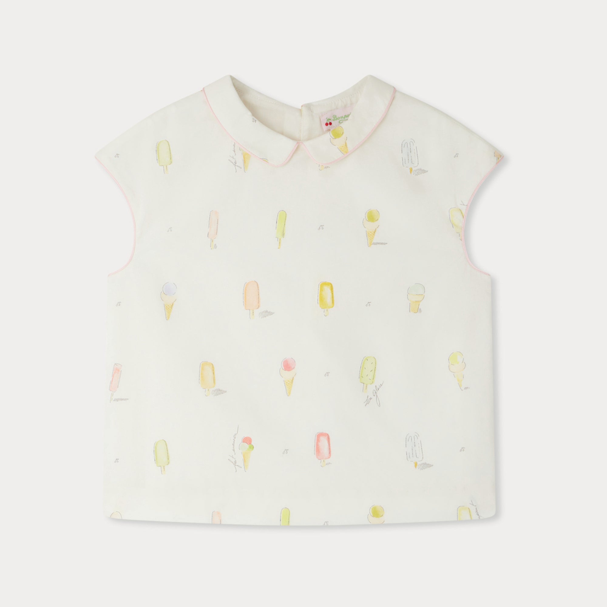 Girls Ivory Printed Cotton Blouse